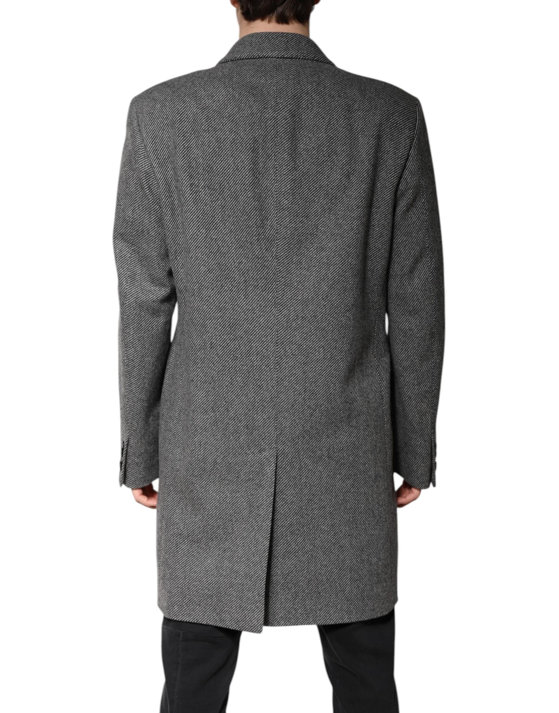 Dolce & Gabbana Gray Wool Single Breasted Trench Coat Jacket - Image 4