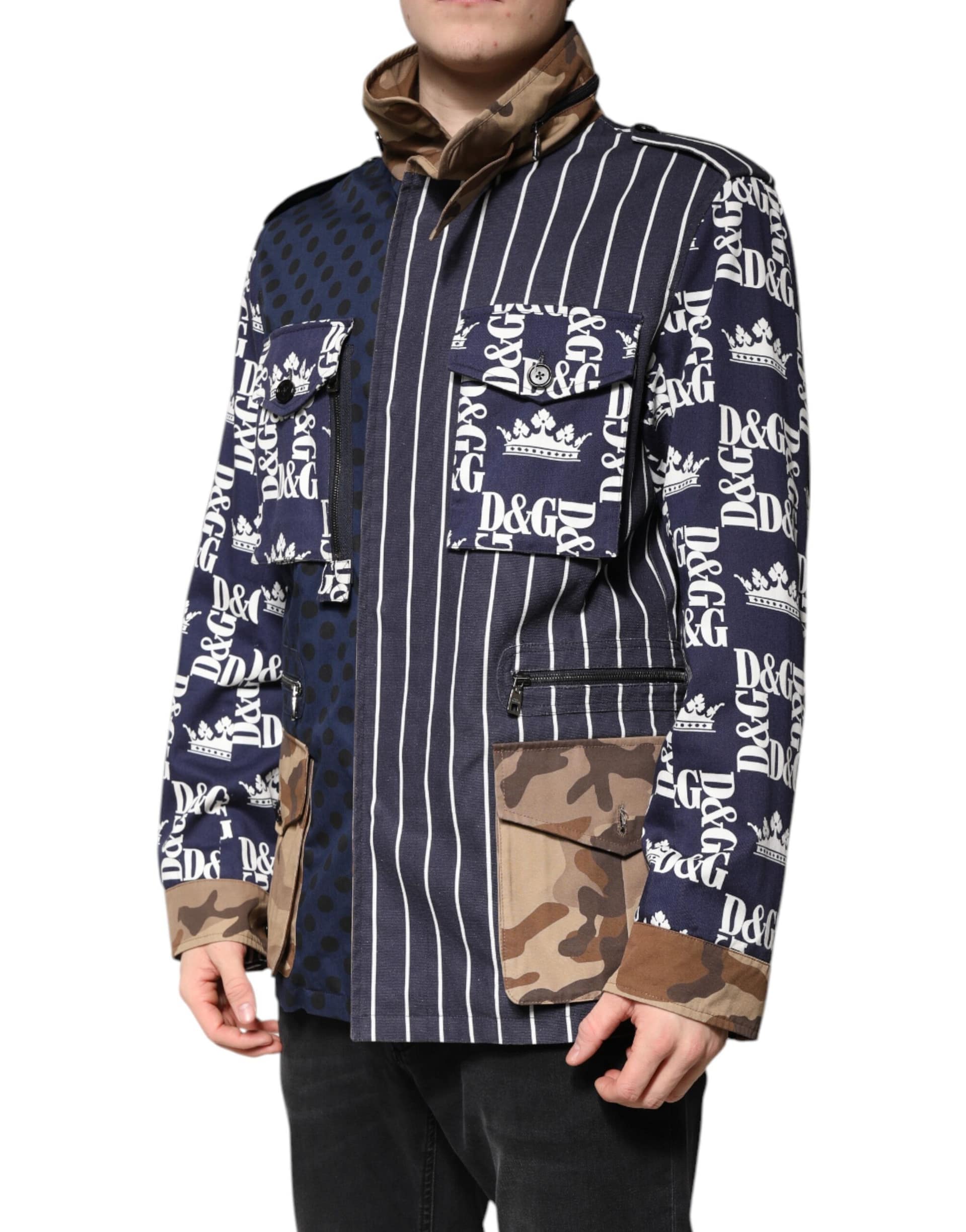 Dolce & Gabbana Multicolor Cotton Logo Patchwork Coat Jacket - Image 3