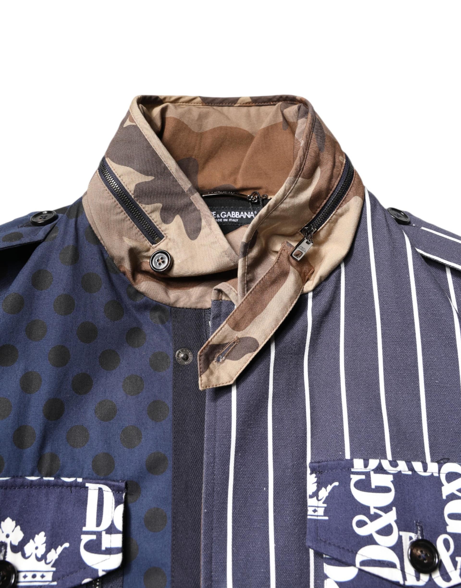 Dolce & Gabbana Multicolor Cotton Logo Patchwork Coat Jacket - Image 5