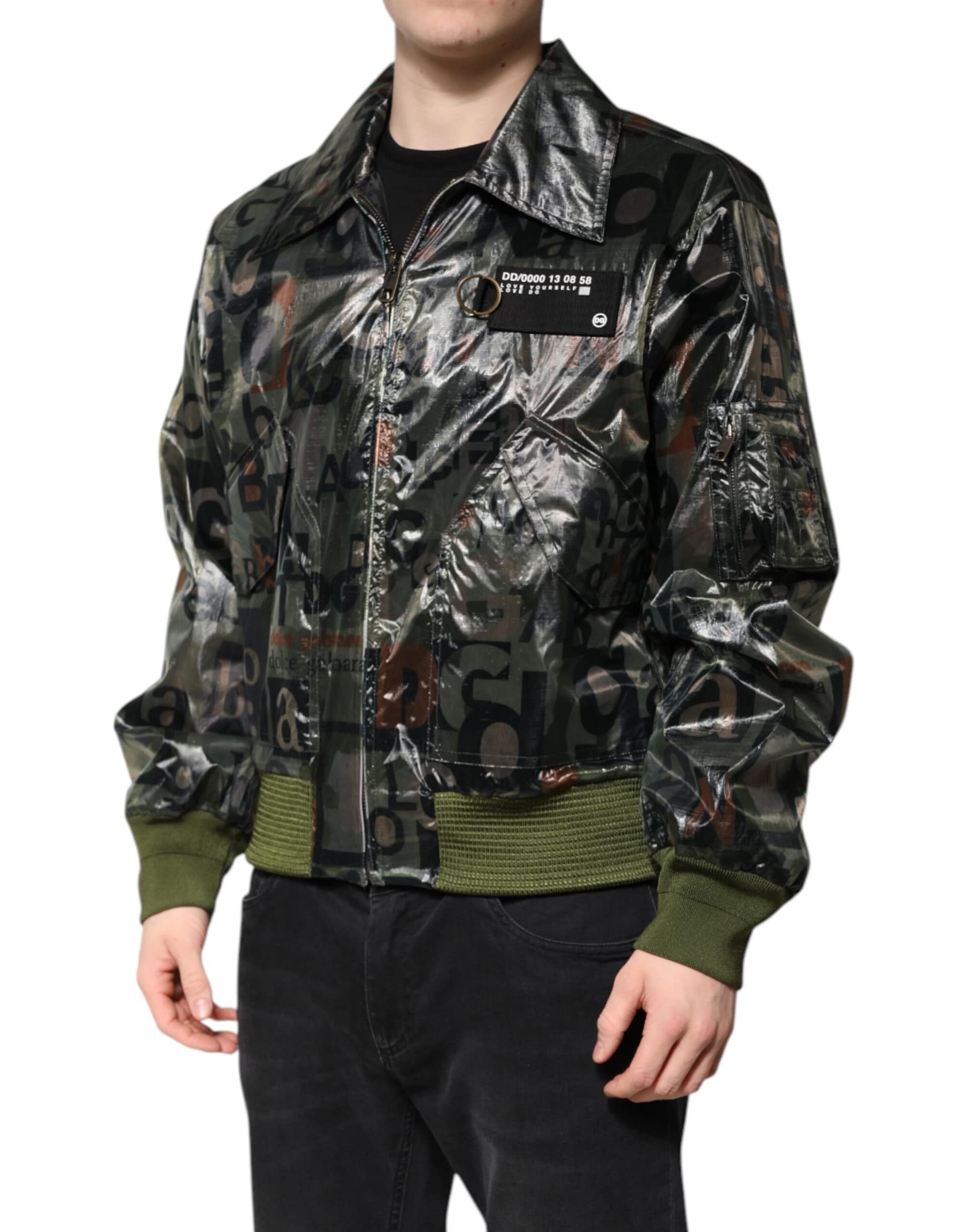 Dolce & Gabbana Green DG Logo Print Bomber Full Zip Jacket - Image 3