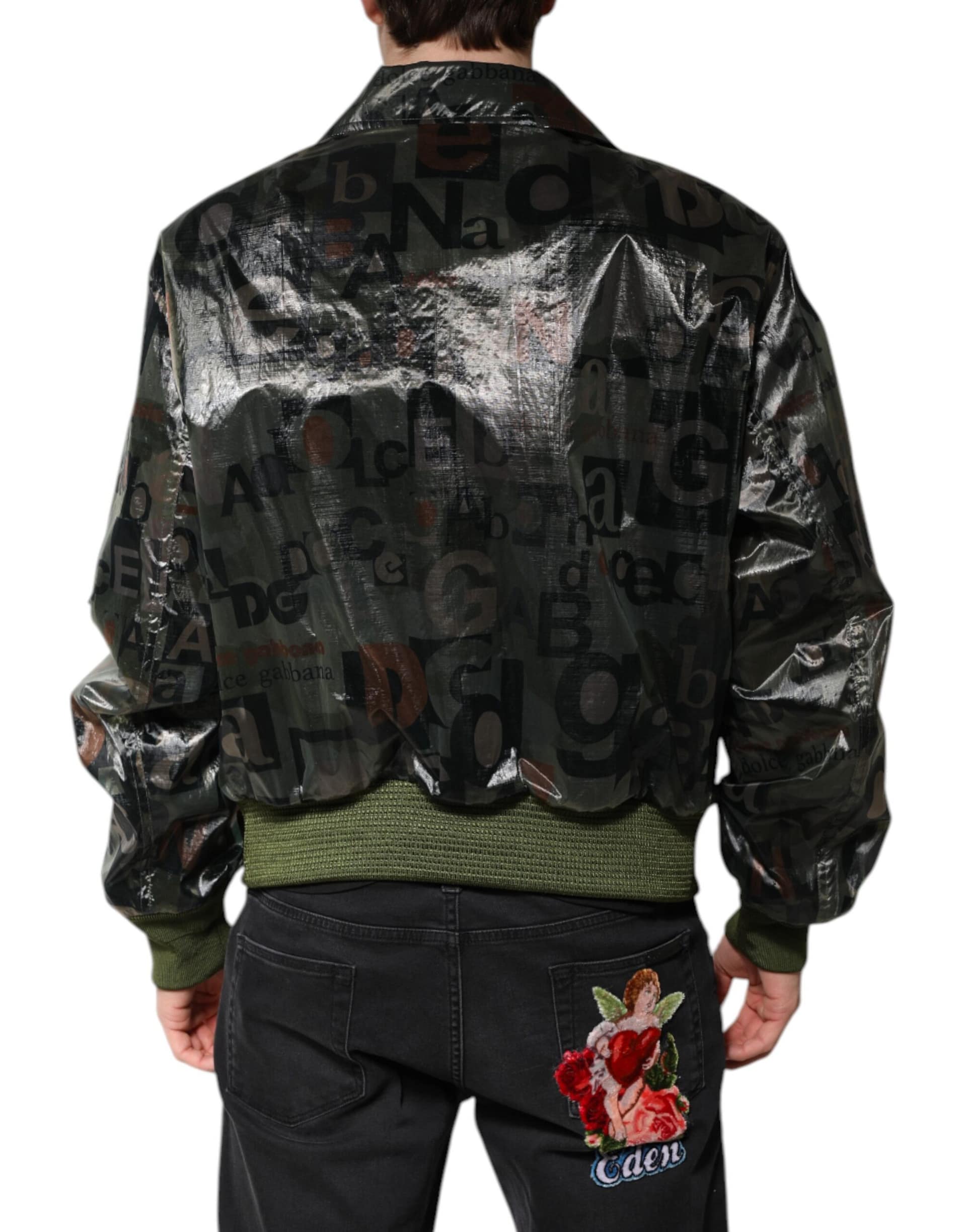 Dolce & Gabbana Green DG Logo Print Bomber Full Zip Jacket - Image 4