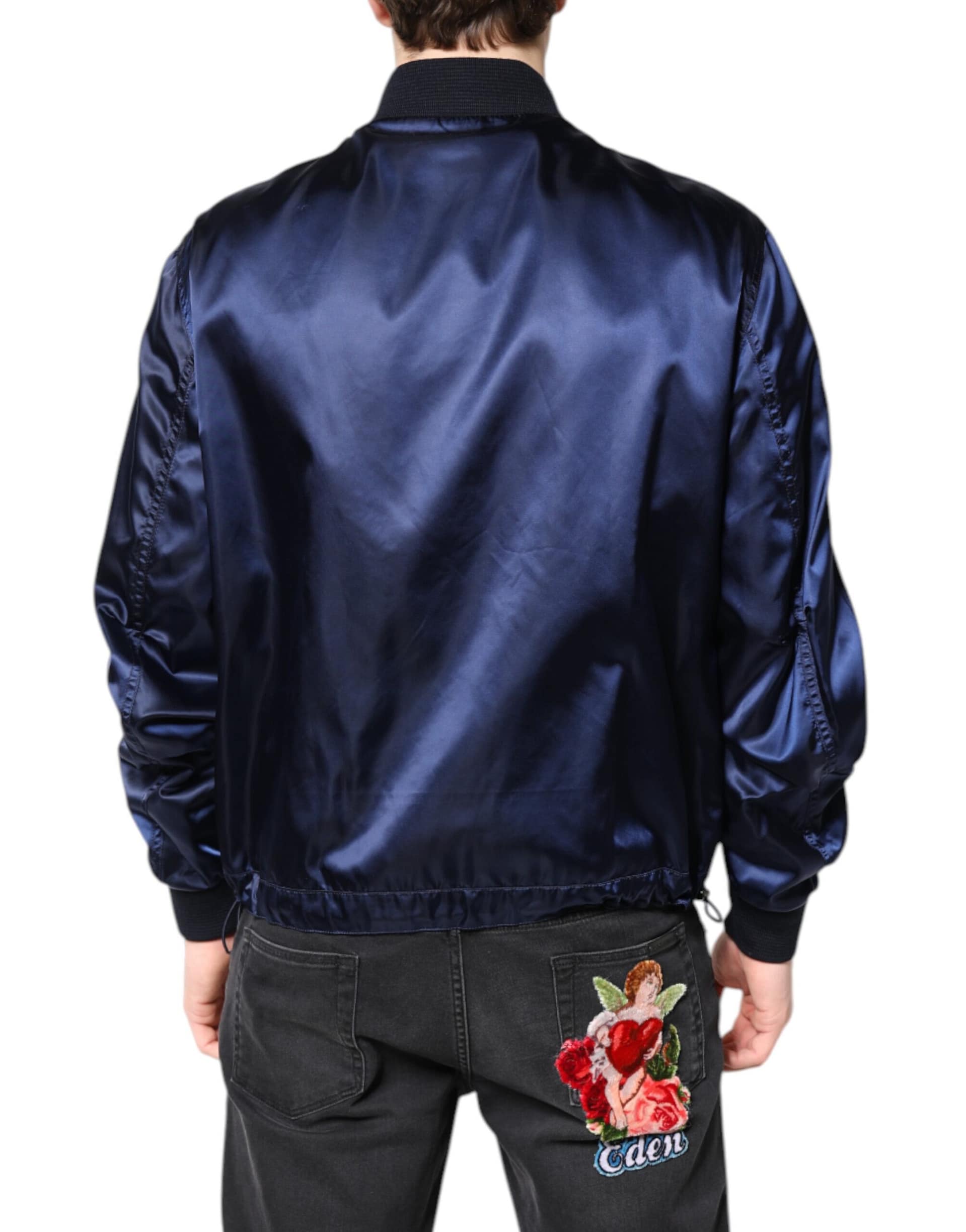Dolce & Gabbana Blue Nylon DG Crown Full Zip Bomber Jacket - Image 4