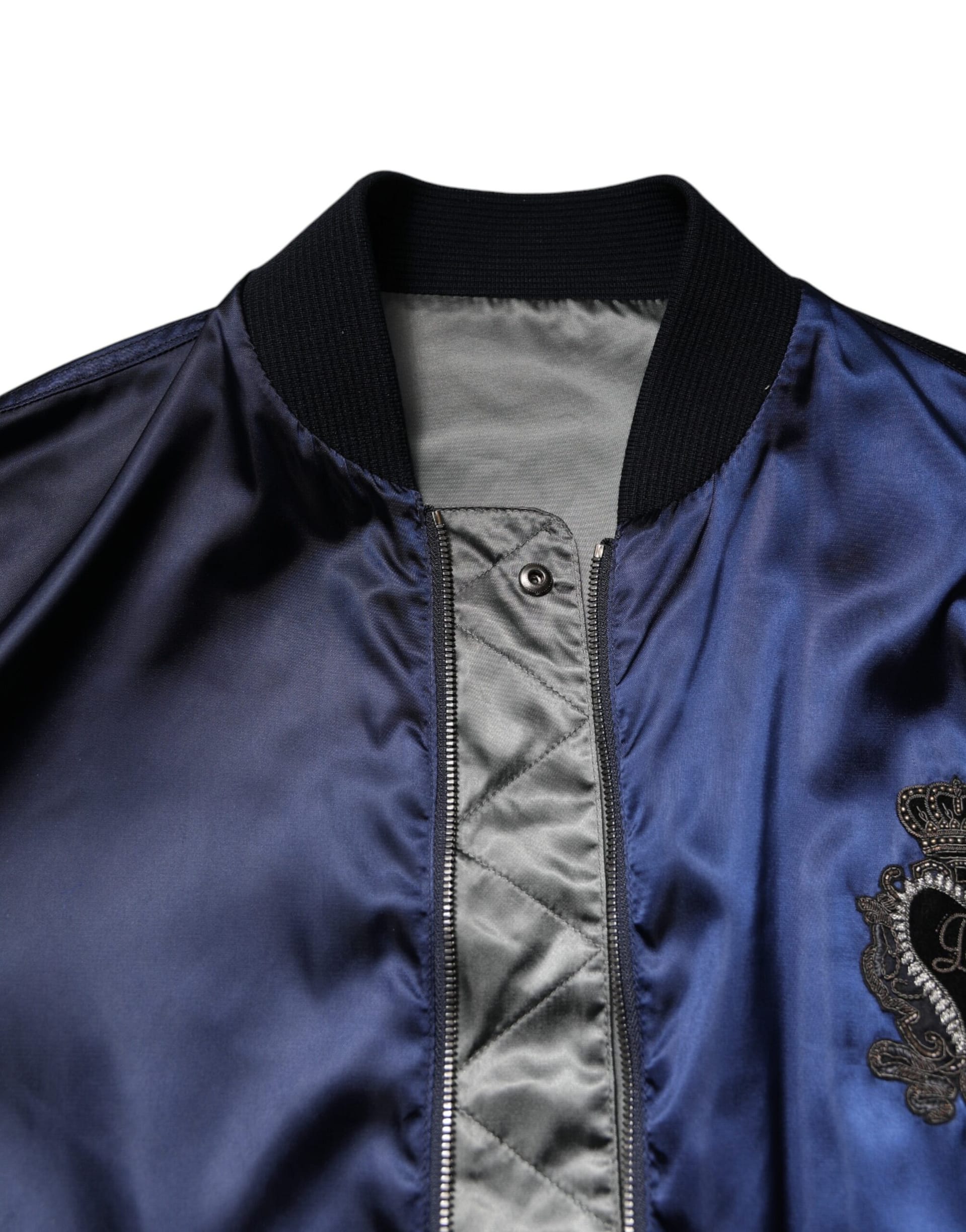 Dolce & Gabbana Blue Nylon DG Crown Full Zip Bomber Jacket - Image 5