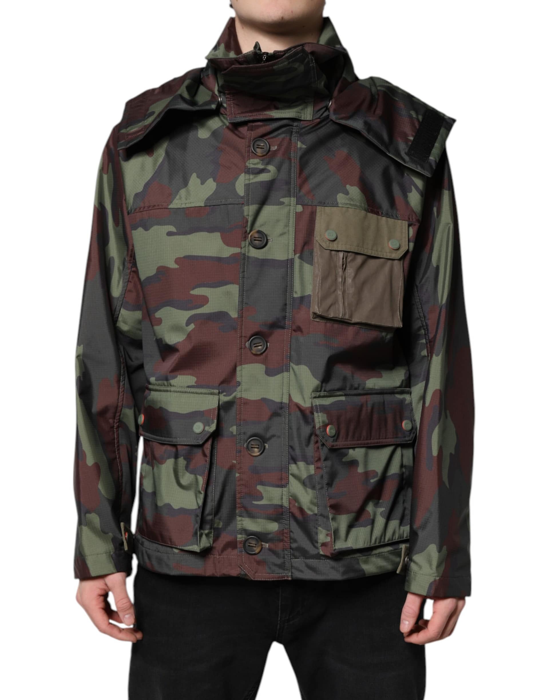 Dolce & Gabbana Multicolor Camouflage Button Hooded Jacket - Image 2