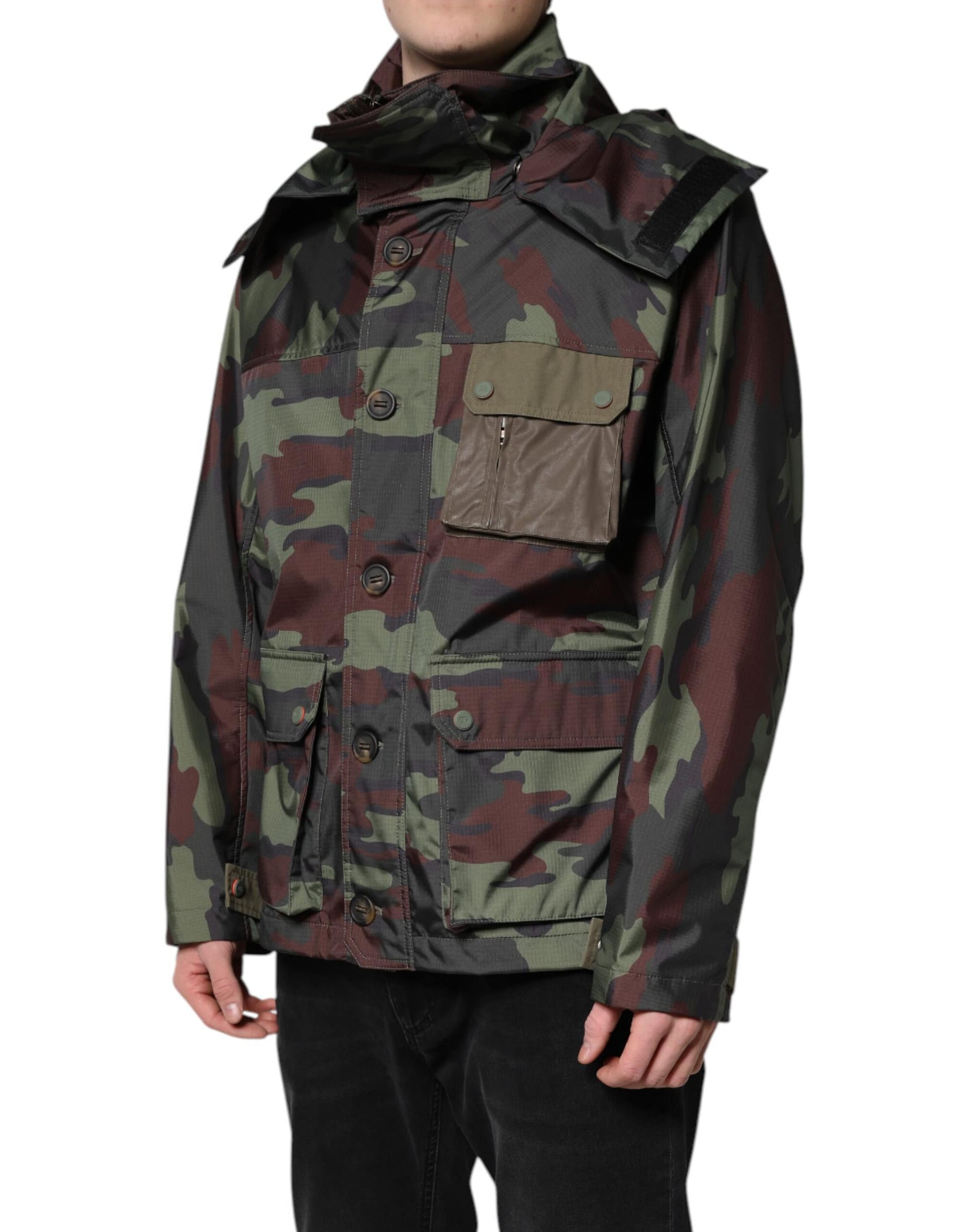 Dolce & Gabbana Multicolor Camouflage Button Hooded Jacket - Image 3