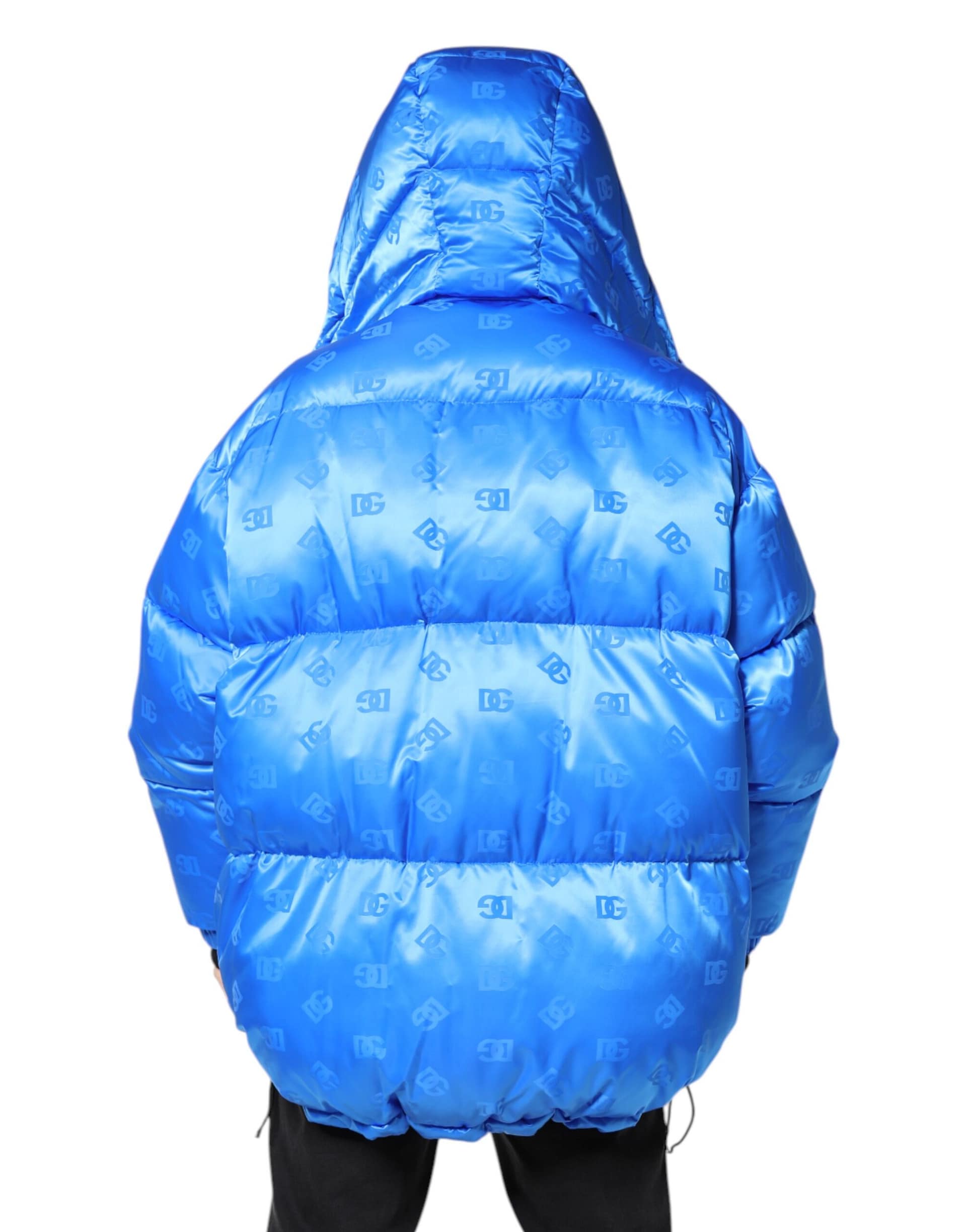 Dolce & Gabbana Blue Logo Full Zip Hooded Quilted Jacket - Image 4