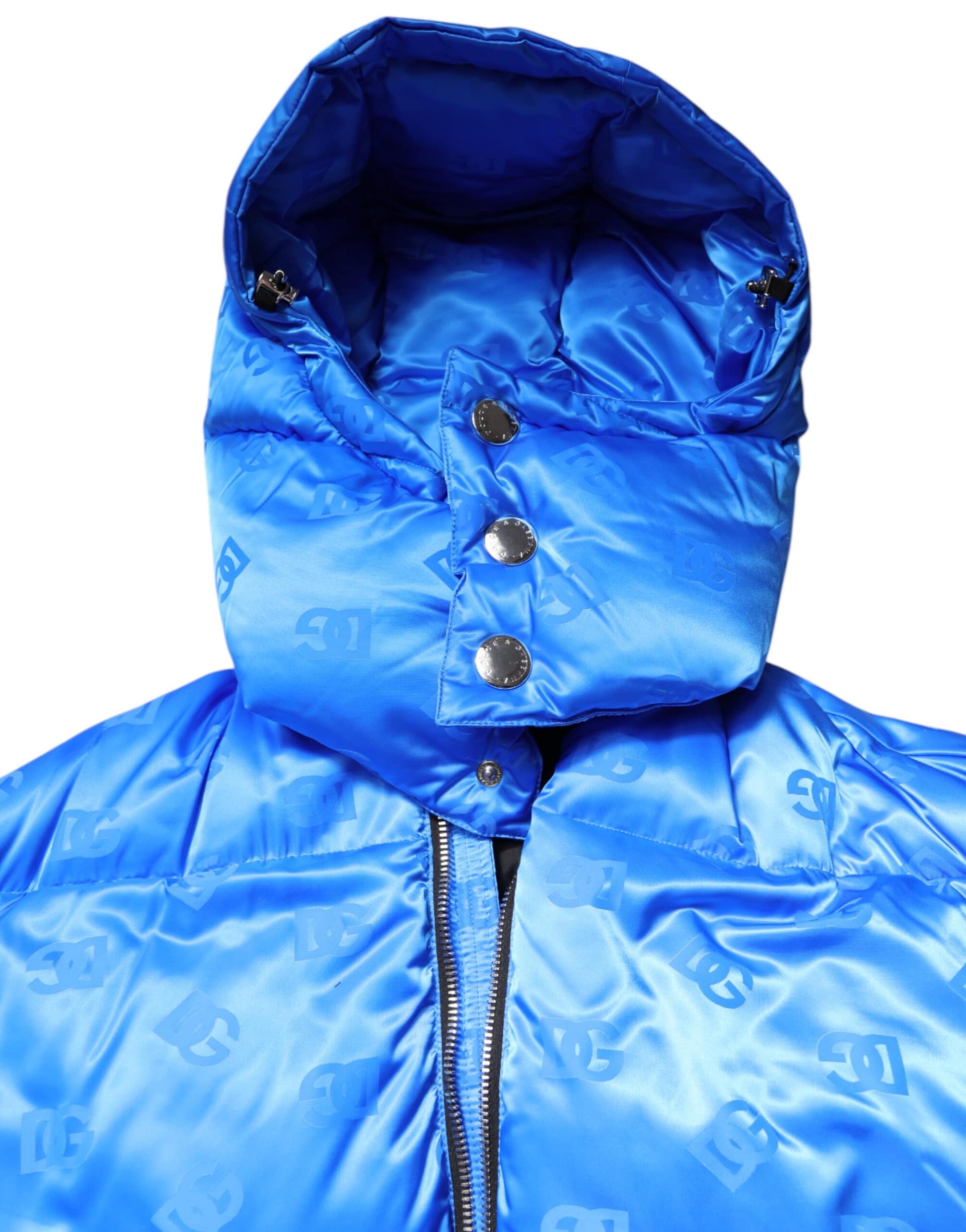 Dolce & Gabbana Blue Logo Full Zip Hooded Quilted Jacket - Image 5