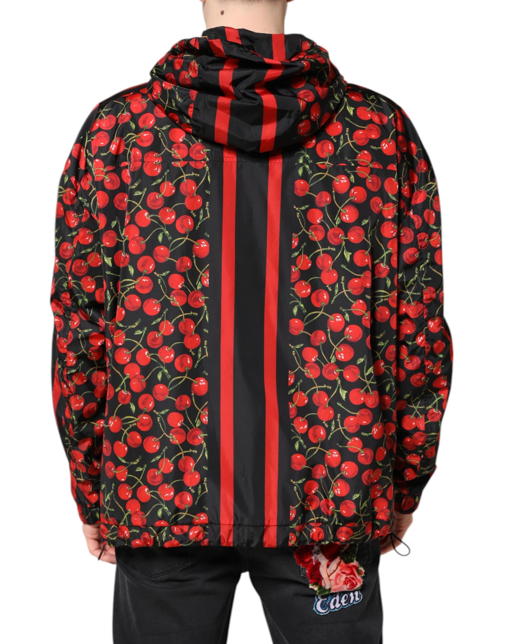 Dolce & Gabbana Black Cherry Print Hooded Windbreaker Jacket - Image 4