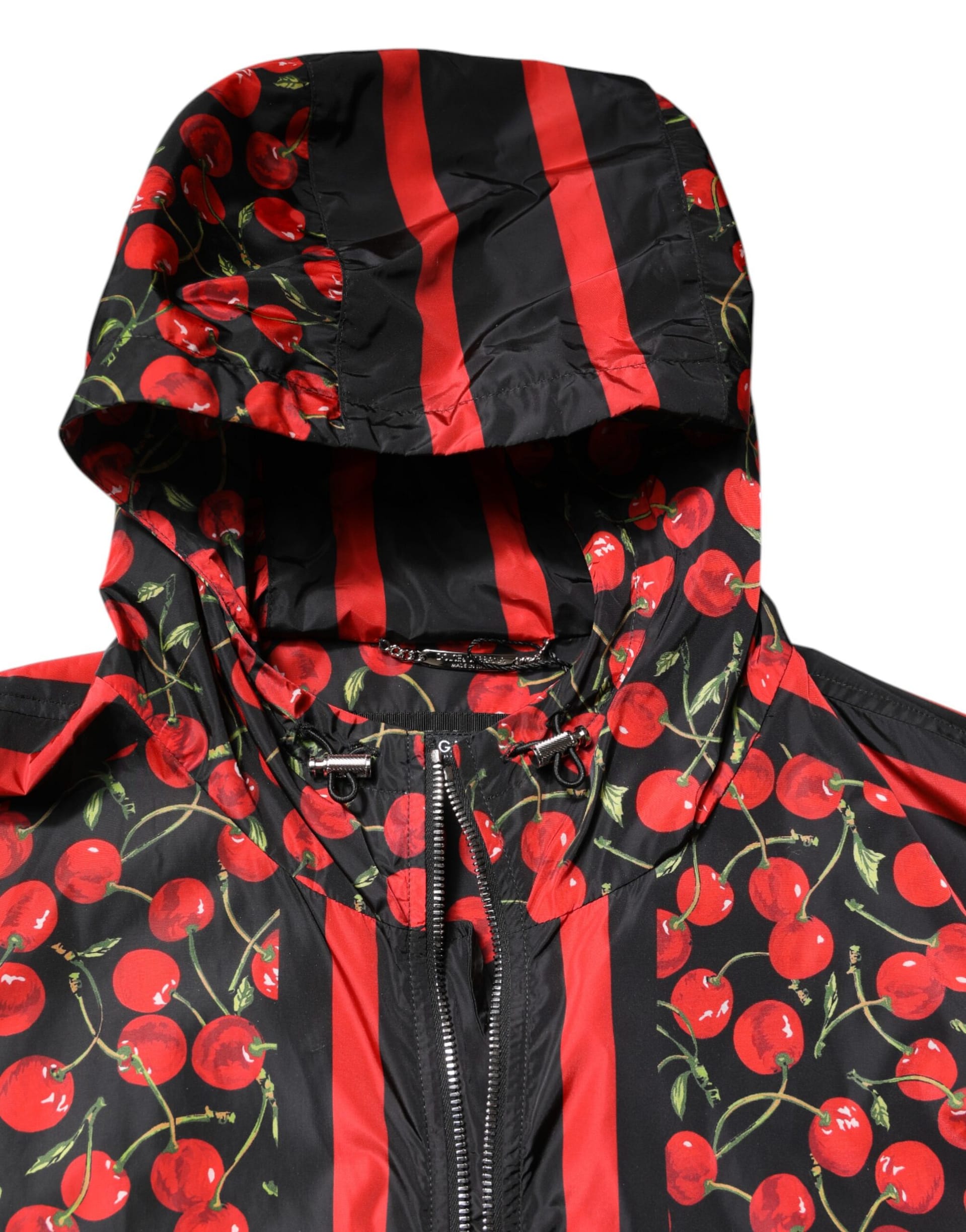 Dolce & Gabbana Black Cherry Print Hooded Windbreaker Jacket - Image 5