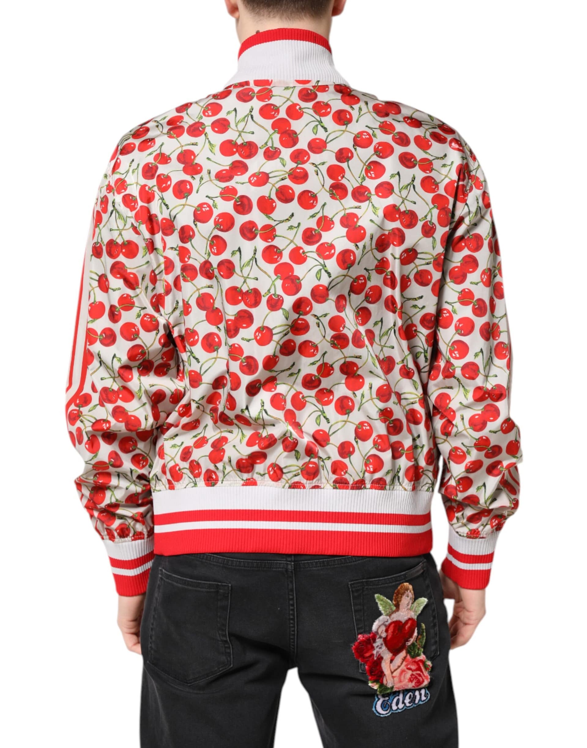 Dolce & Gabbana White Cherry Print Full Zip Bomber Jacket - Image 4