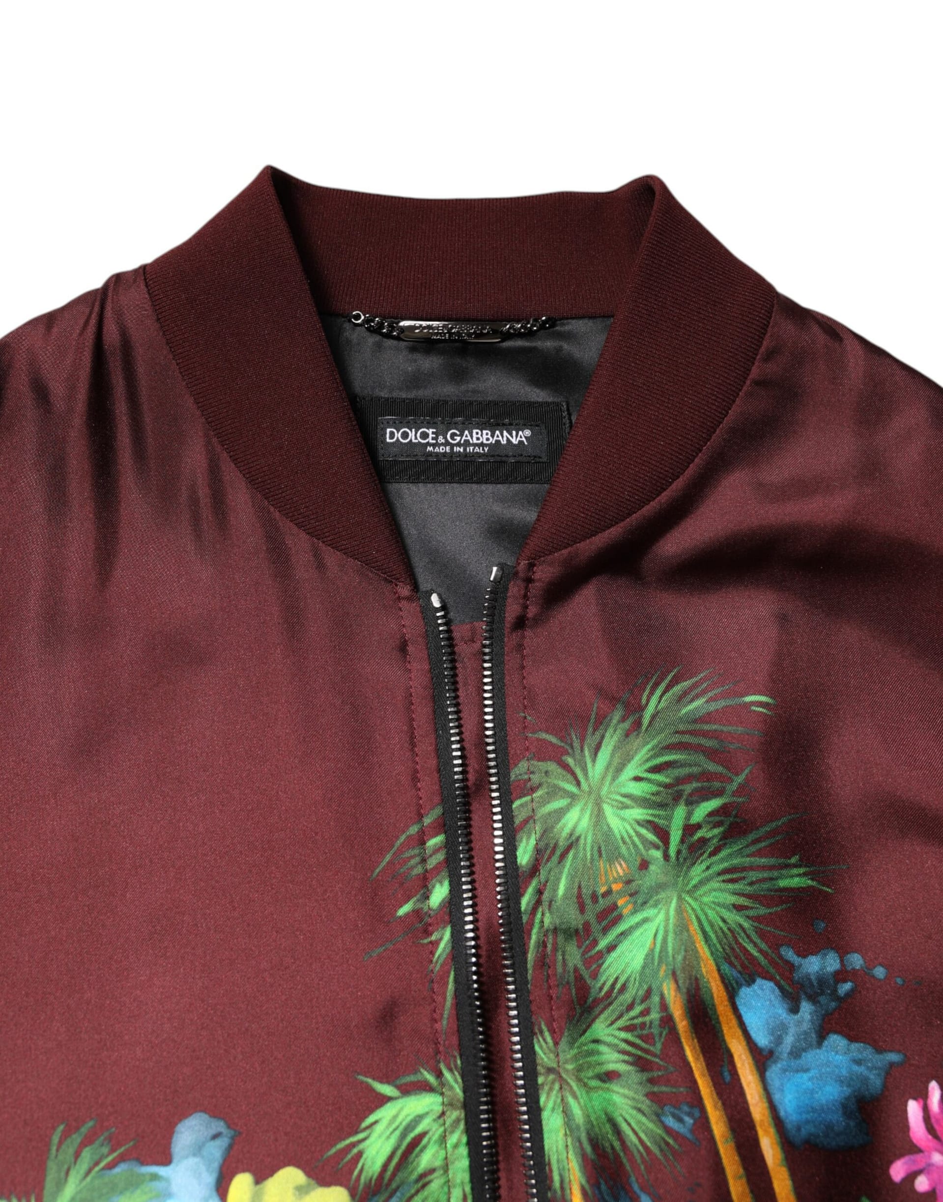 Dolce & Gabbana Maroon Floral Print Full Zip Bomber Jacket - Image 5