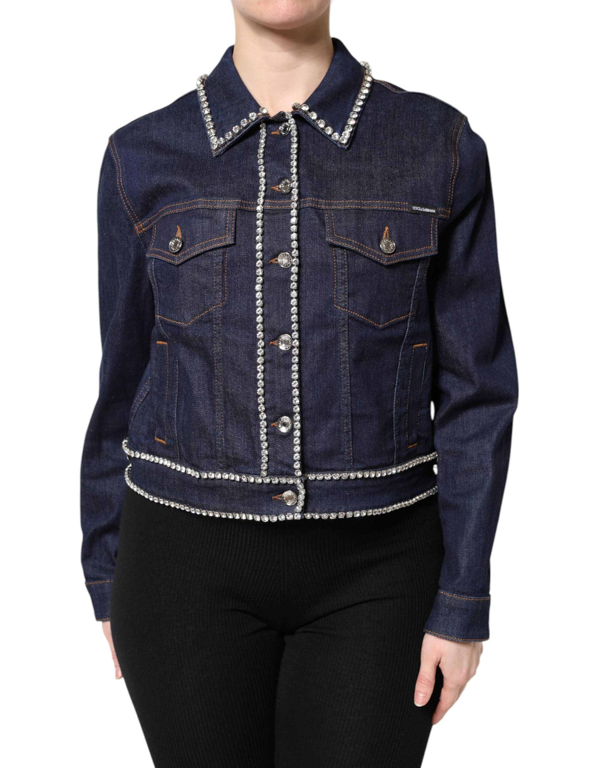 Dolce & Gabbana Blue Denim Cotton Crystal Embellished Jacket - Image 2