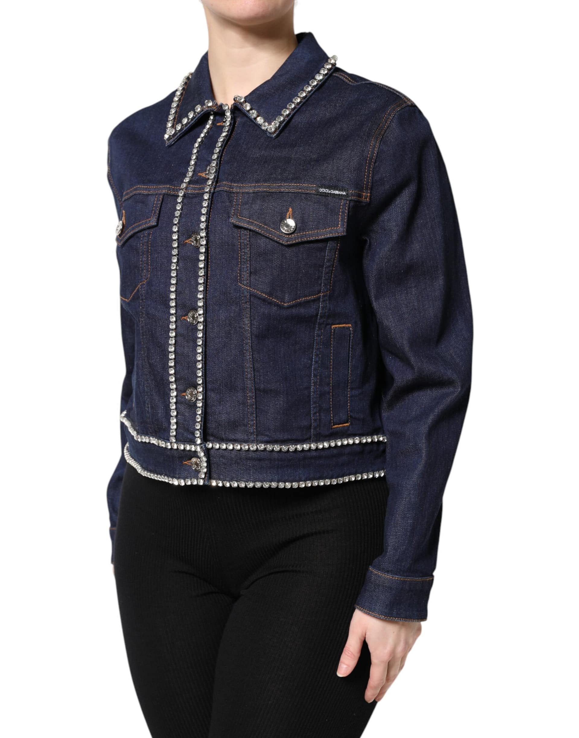 Dolce & Gabbana Blue Denim Cotton Crystal Embellished Jacket - Image 3