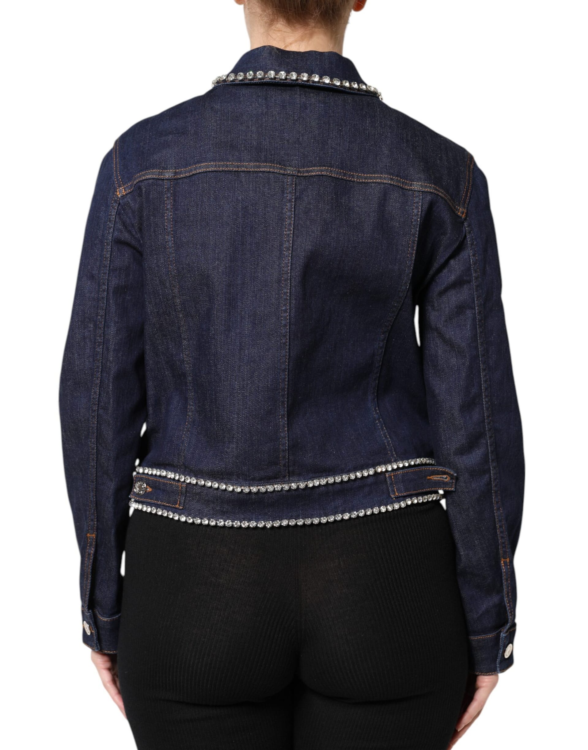 Dolce & Gabbana Blue Denim Cotton Crystal Embellished Jacket - Image 4