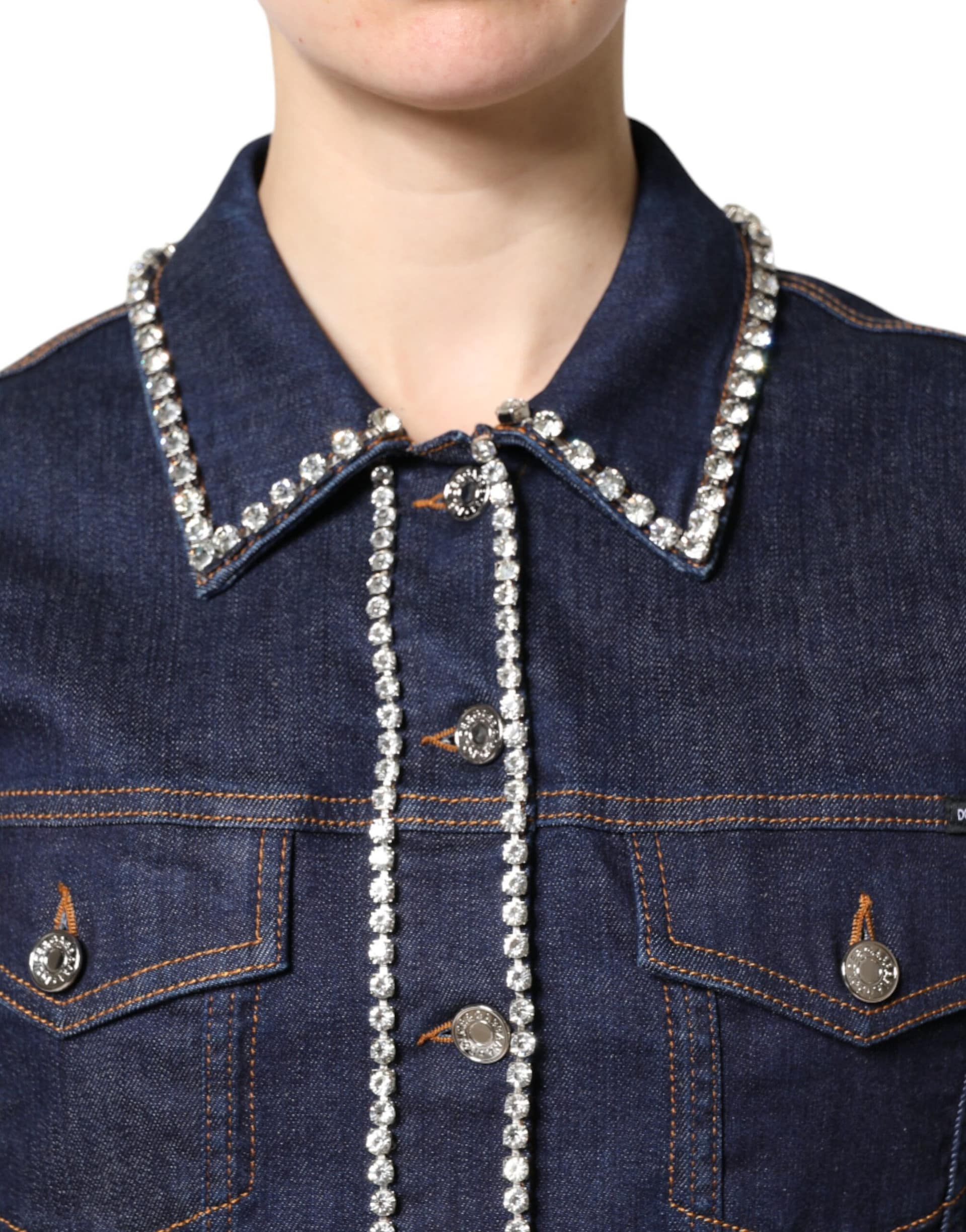 Dolce & Gabbana Blue Denim Cotton Crystal Embellished Jacket - Image 5