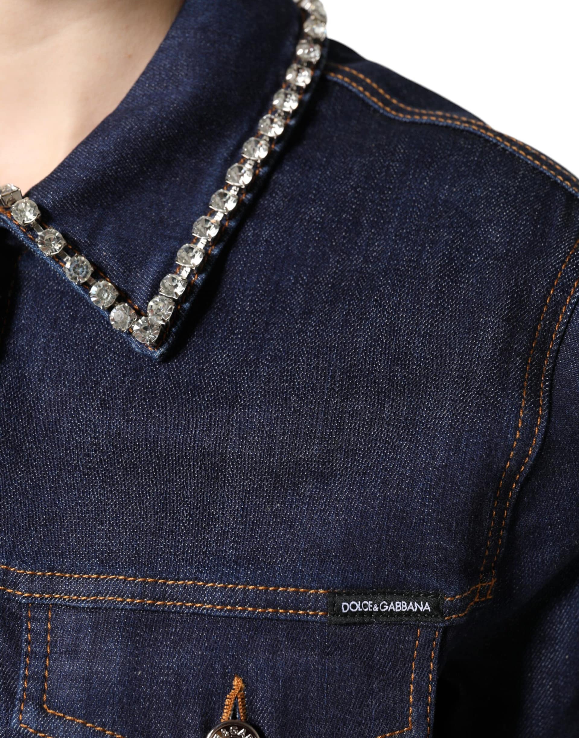 Dolce & Gabbana Blue Denim Cotton Crystal Embellished Jacket - Image 6