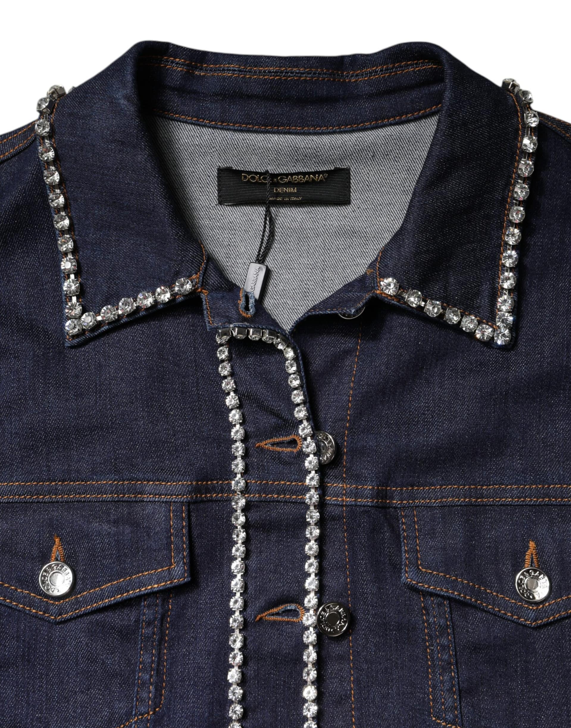 Dolce & Gabbana Blue Denim Cotton Crystal Embellished Jacket - Image 7