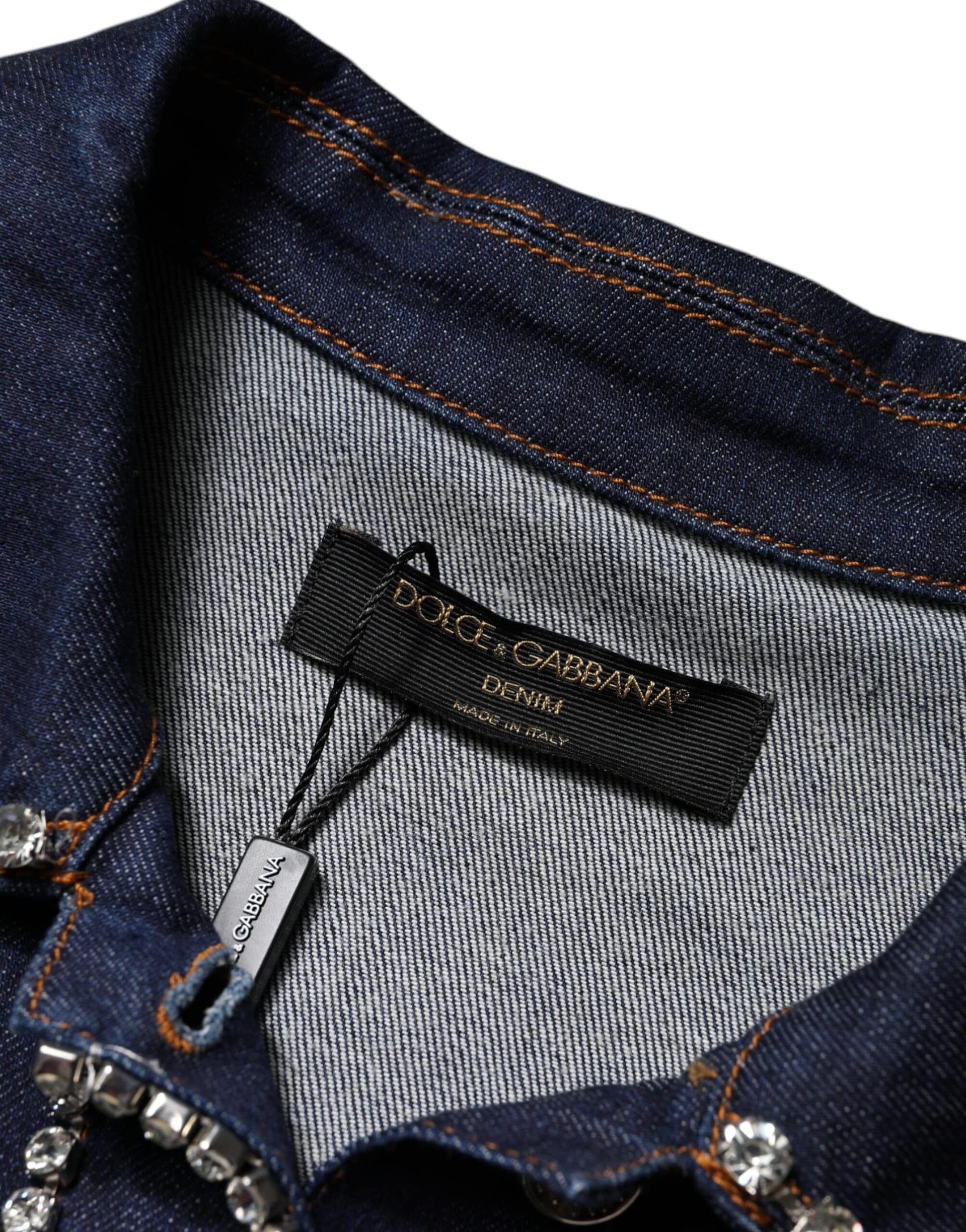 Dolce & Gabbana Blue Denim Cotton Crystal Embellished Jacket - Image 8