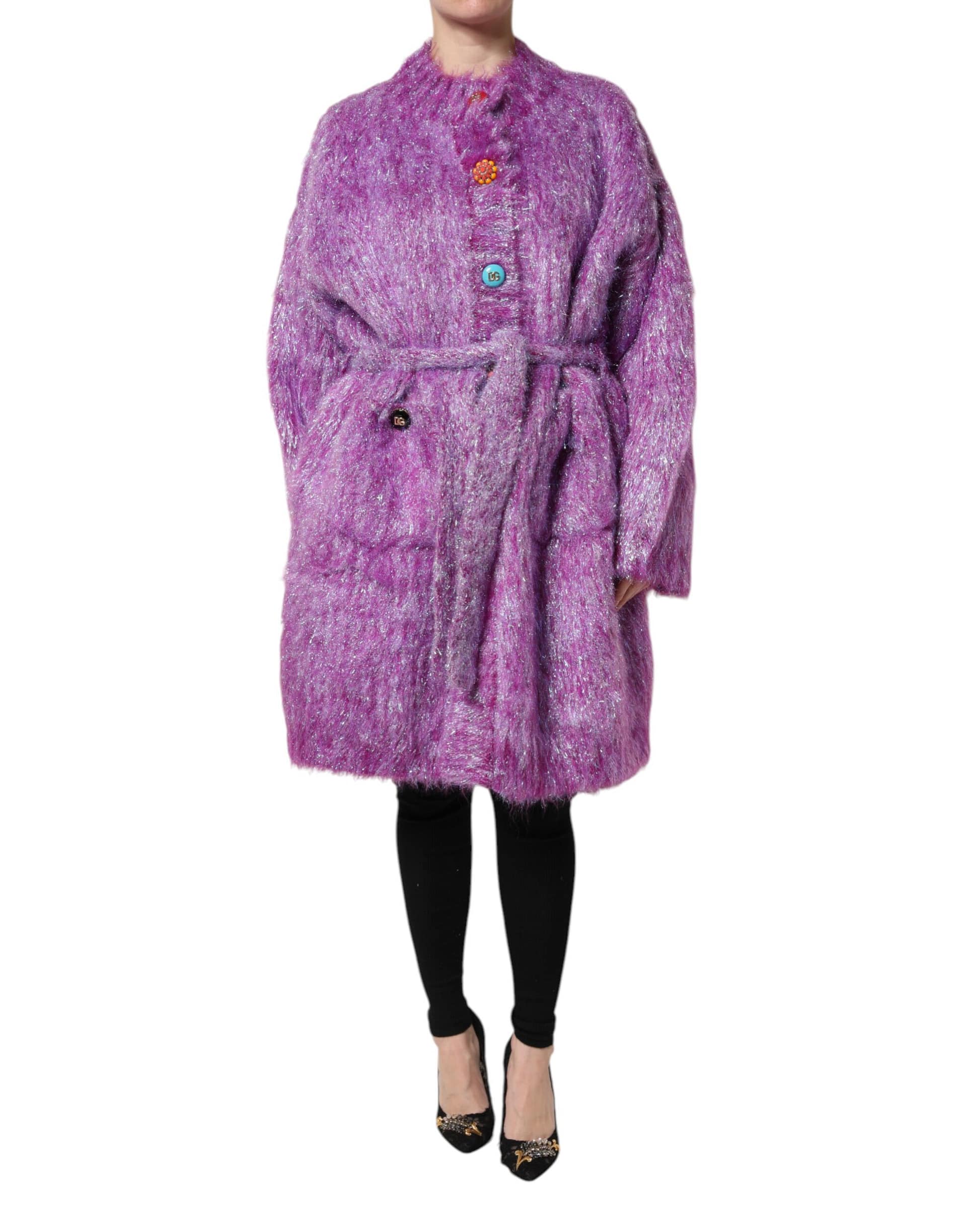 Dolce & Gabbana Purple Button Embellished Trench Coat Jacket - Image 2