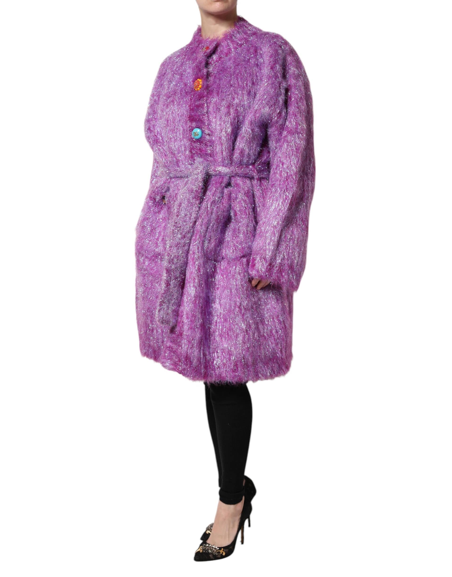 Dolce & Gabbana Purple Button Embellished Trench Coat Jacket - Image 3