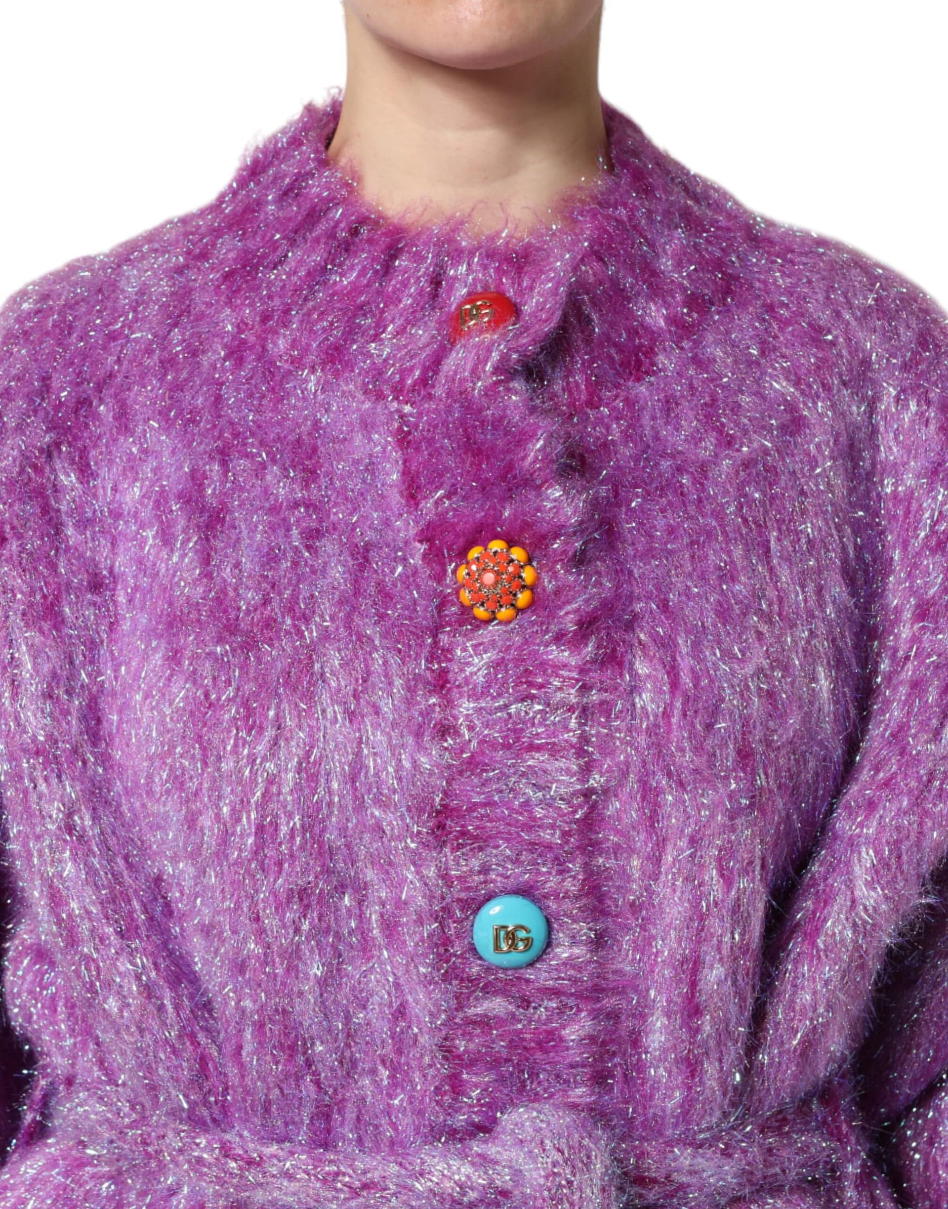 Dolce & Gabbana Purple Button Embellished Trench Coat Jacket - Image 5