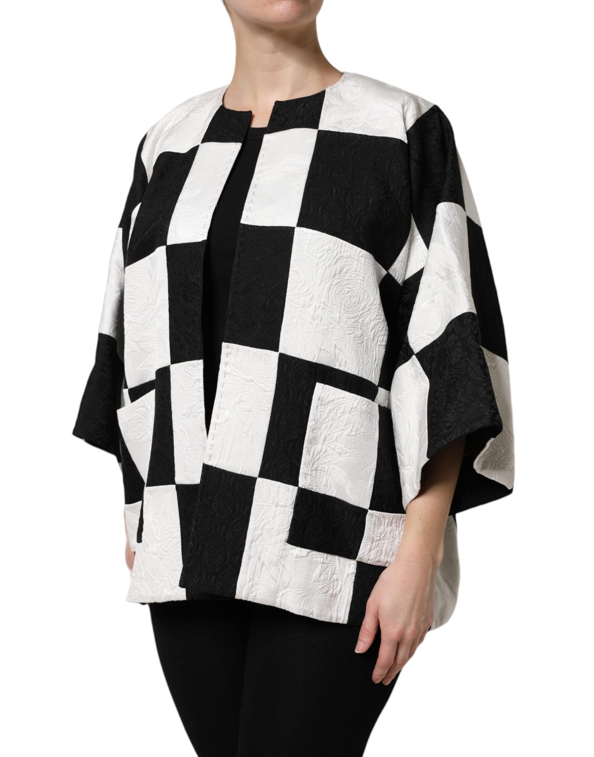 Dolce & Gabbana White Black Patchwork Jacquard Blazer Jacket - Image 3