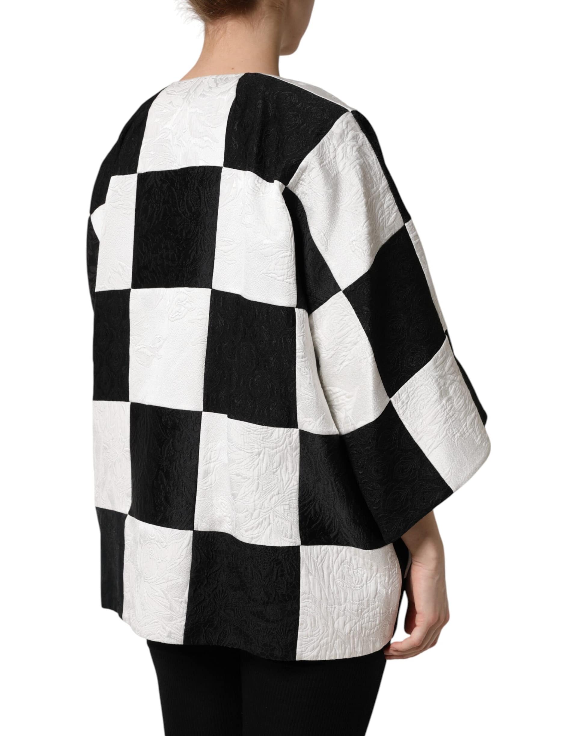 Dolce & Gabbana White Black Patchwork Jacquard Blazer Jacket - Image 5