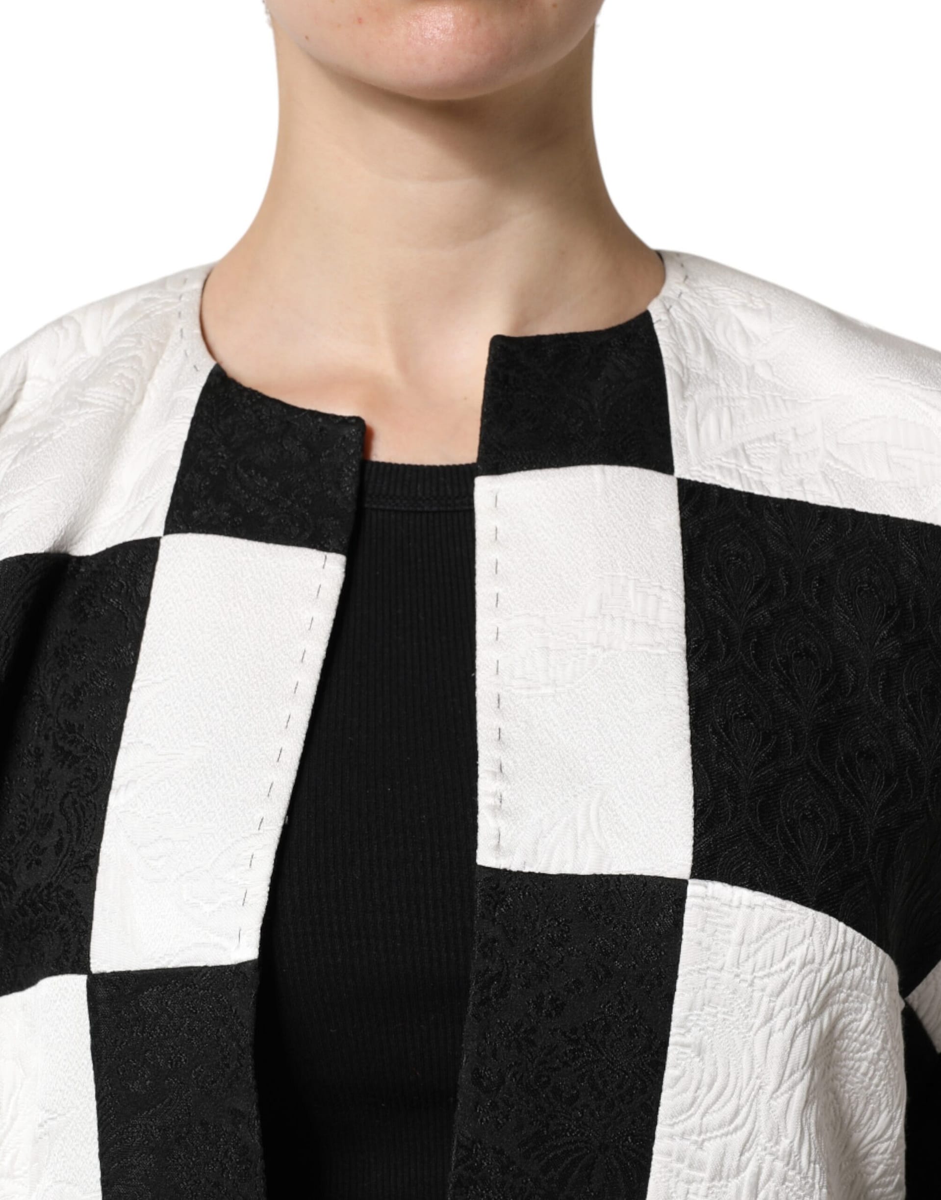 Dolce & Gabbana White Black Patchwork Jacquard Blazer Jacket - Image 6