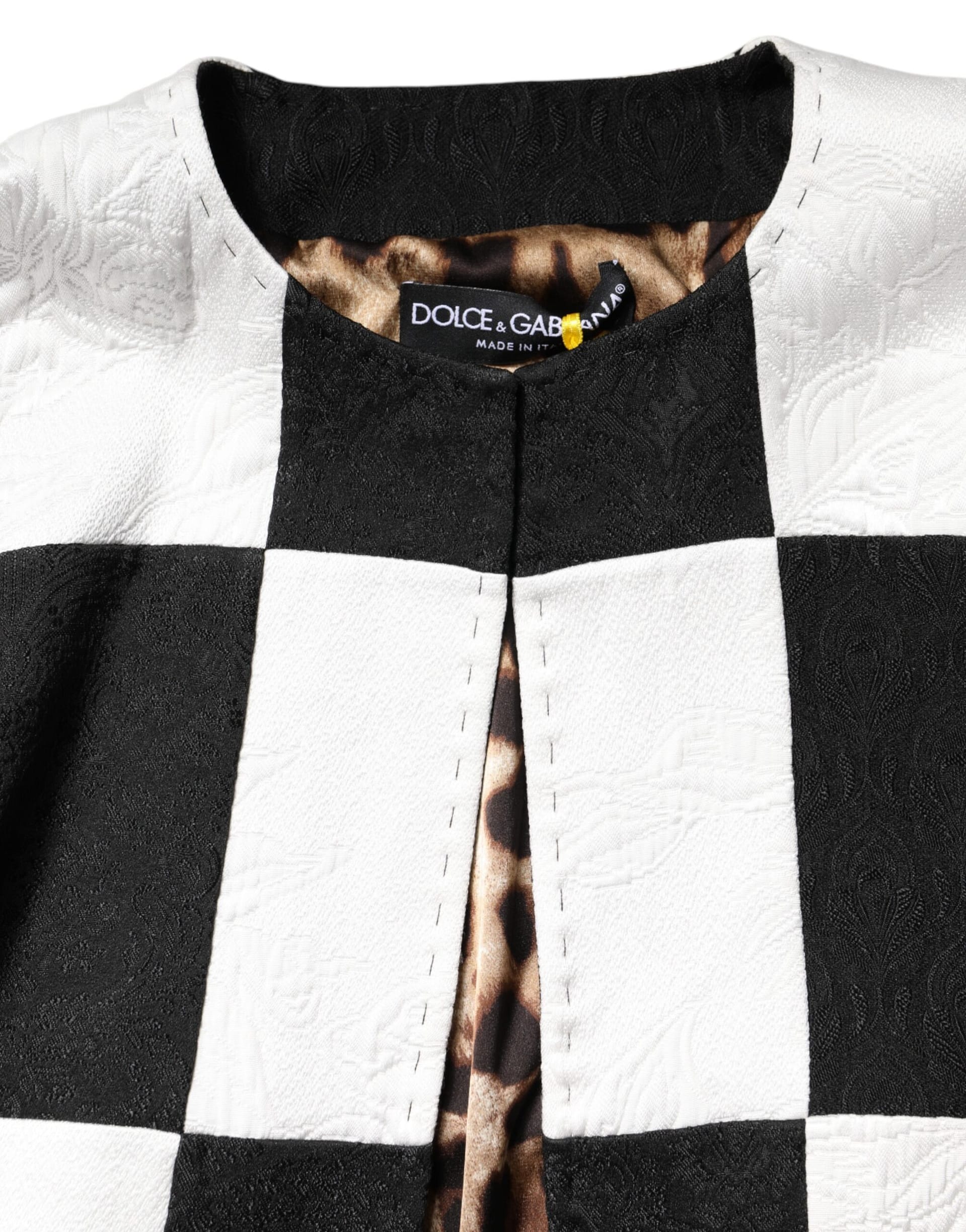 Dolce & Gabbana White Black Patchwork Jacquard Blazer Jacket - Image 8
