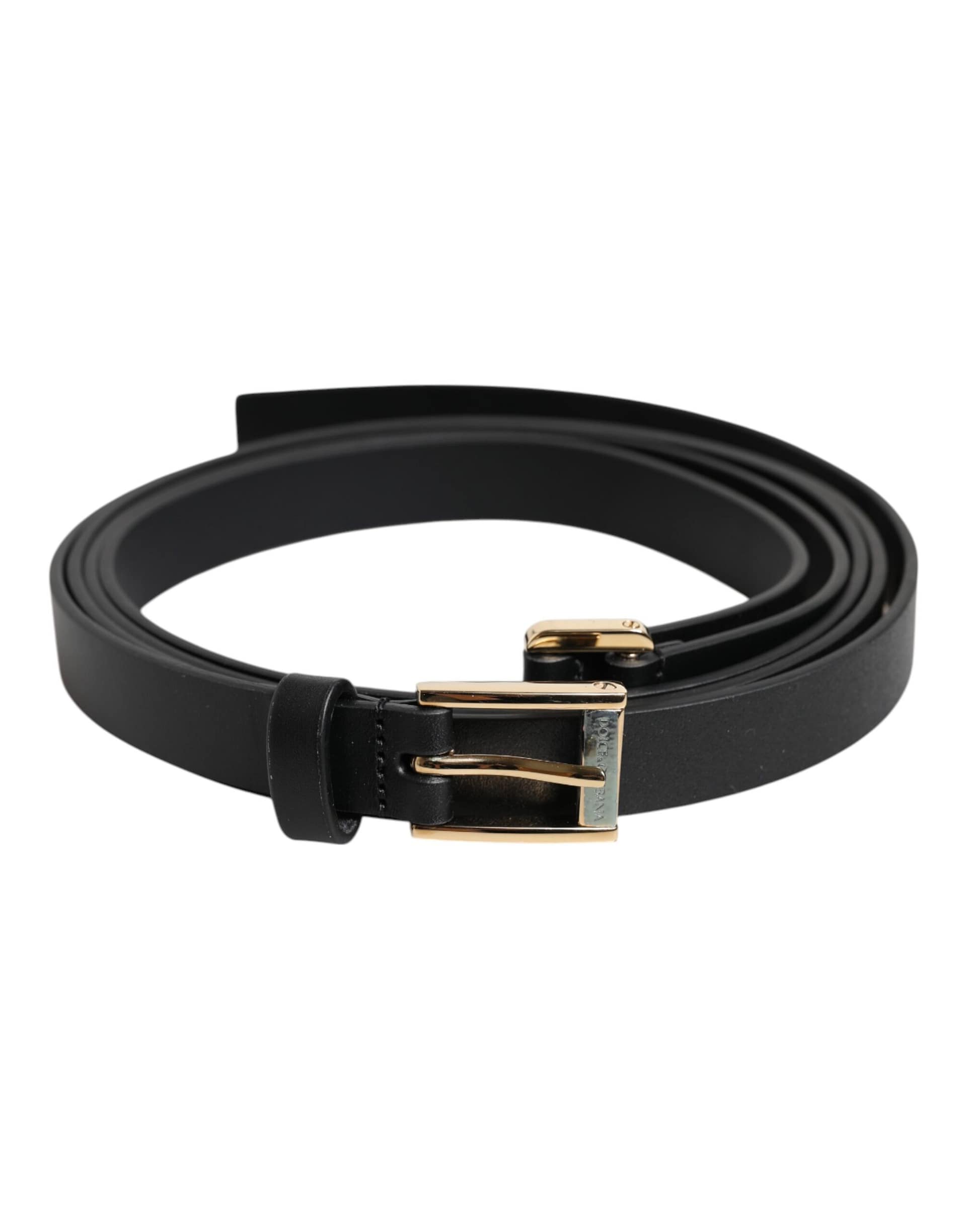 Dolce & Gabbana Black Classic Gold Metal Logo Buckle Belt - Image 2