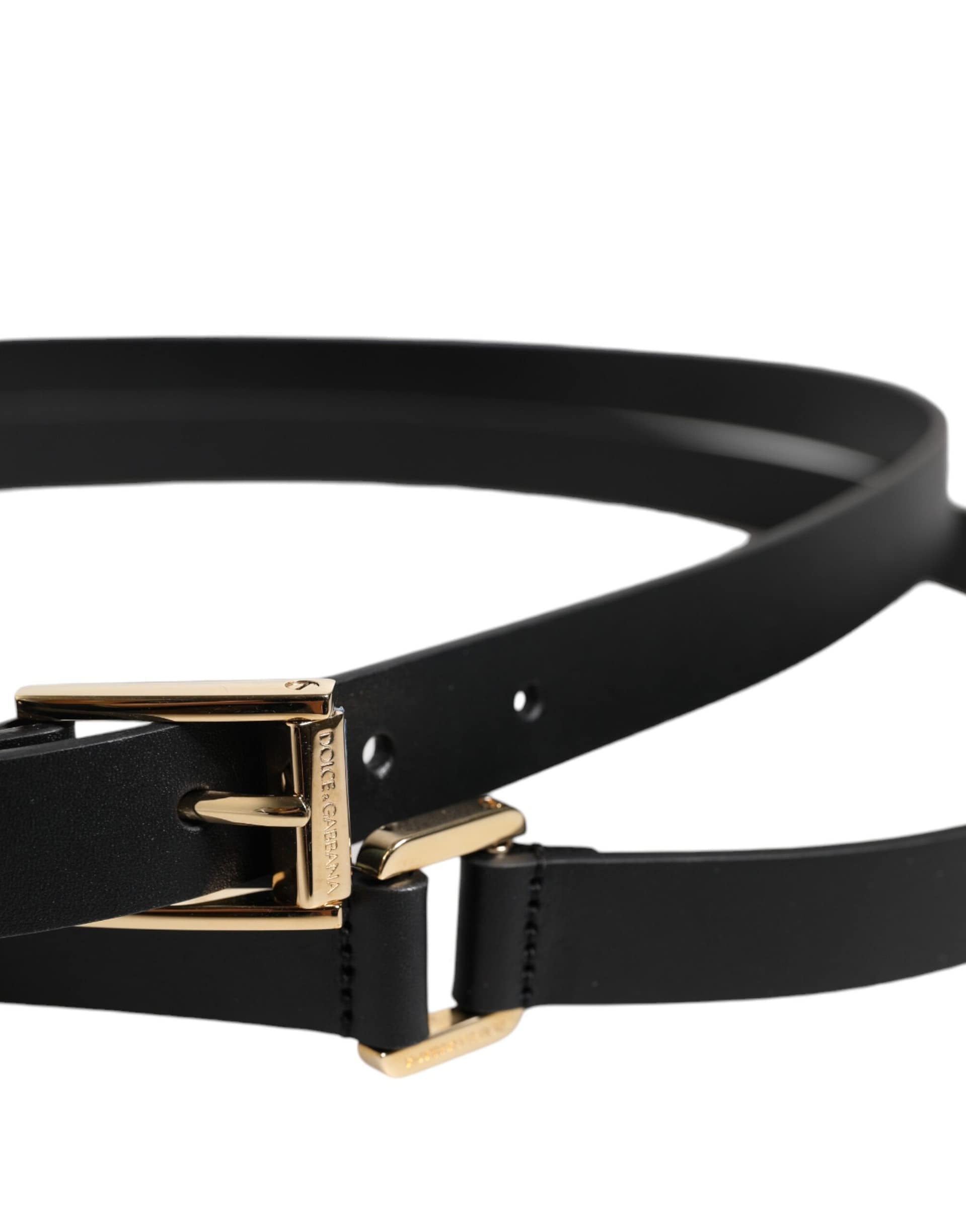 Dolce & Gabbana Black Classic Gold Metal Logo Buckle Belt - Image 4