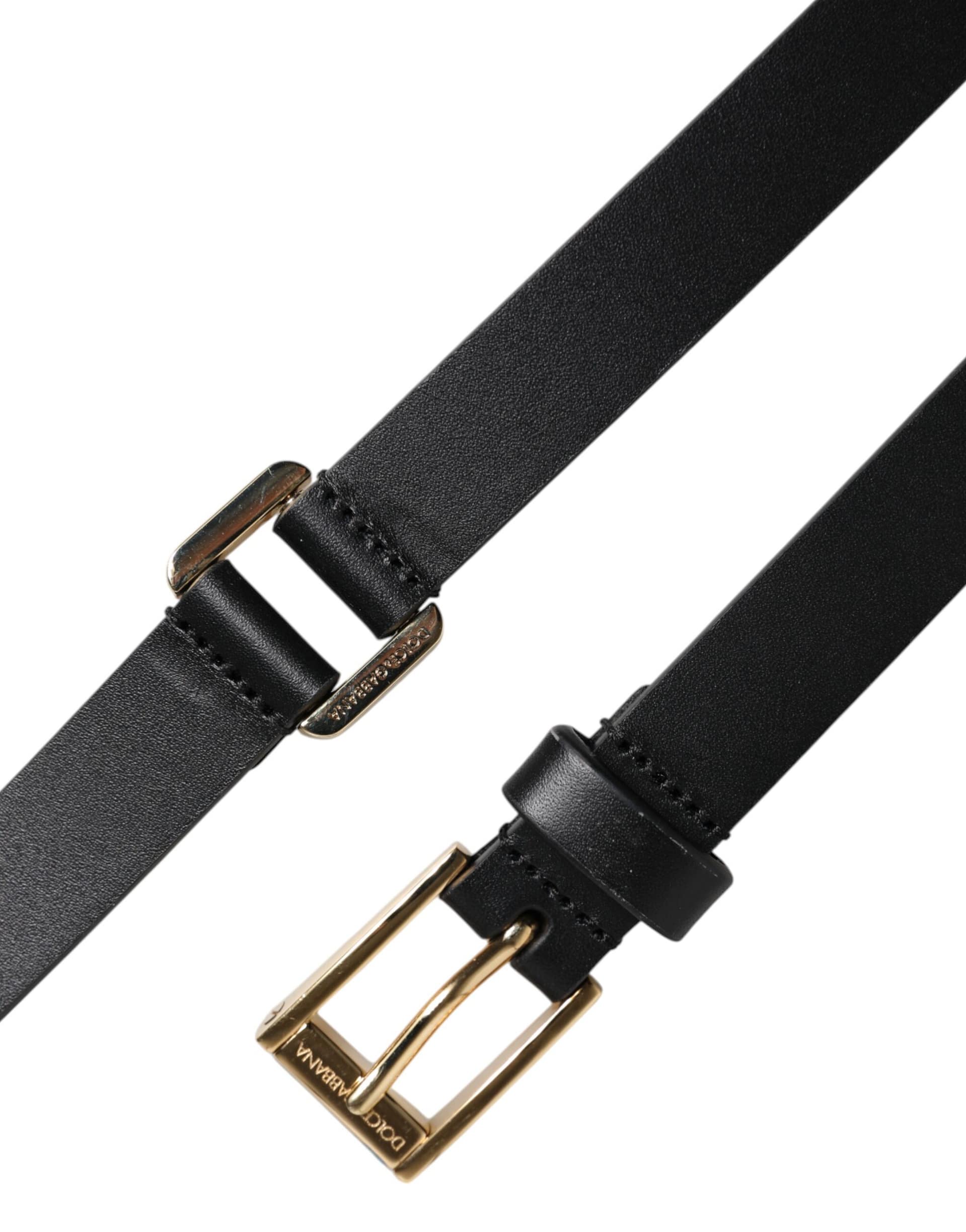 Dolce & Gabbana Black Classic Gold Metal Logo Buckle Belt - Image 6