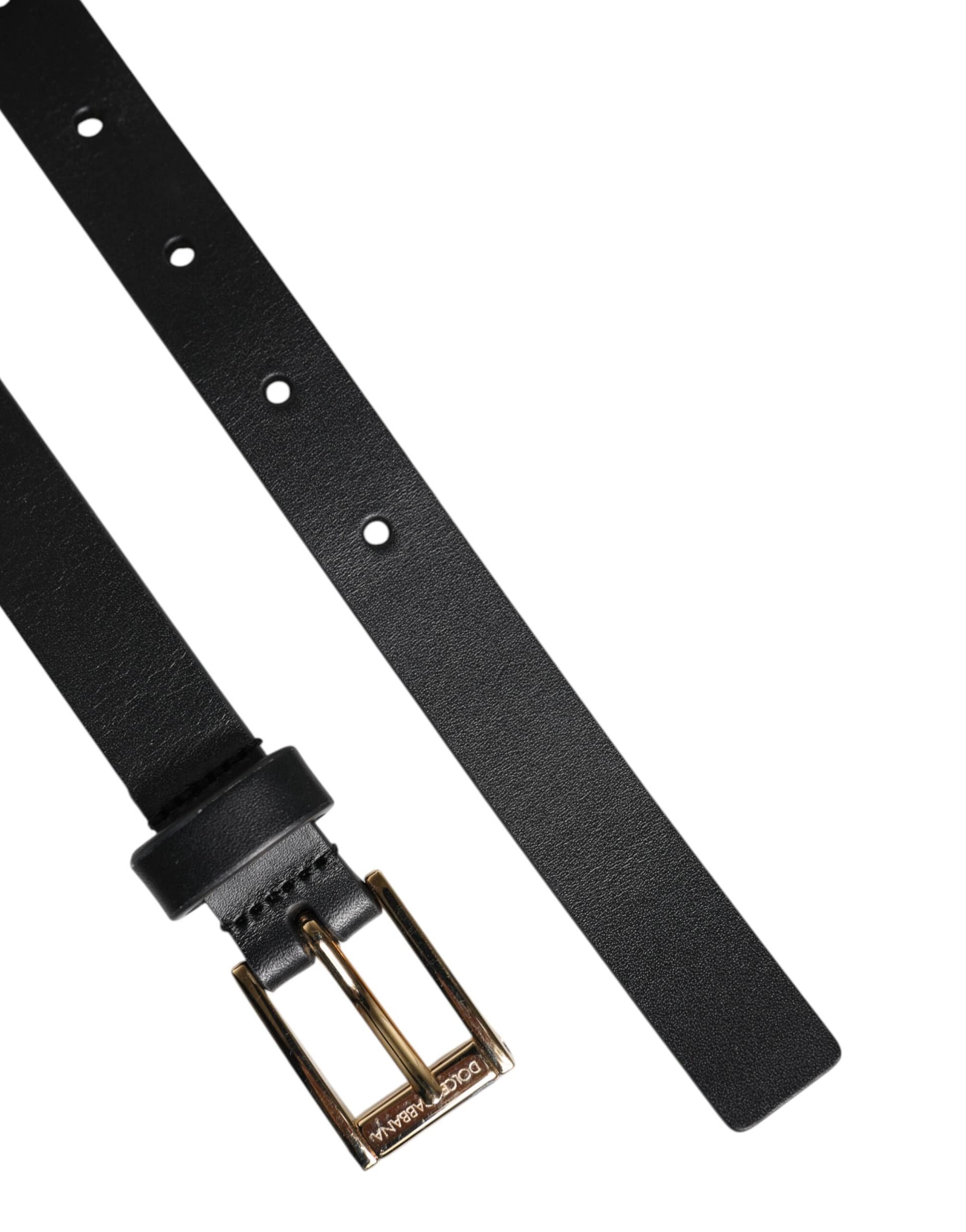 Dolce & Gabbana Black Classic Gold Metal Logo Buckle Belt - Image 7