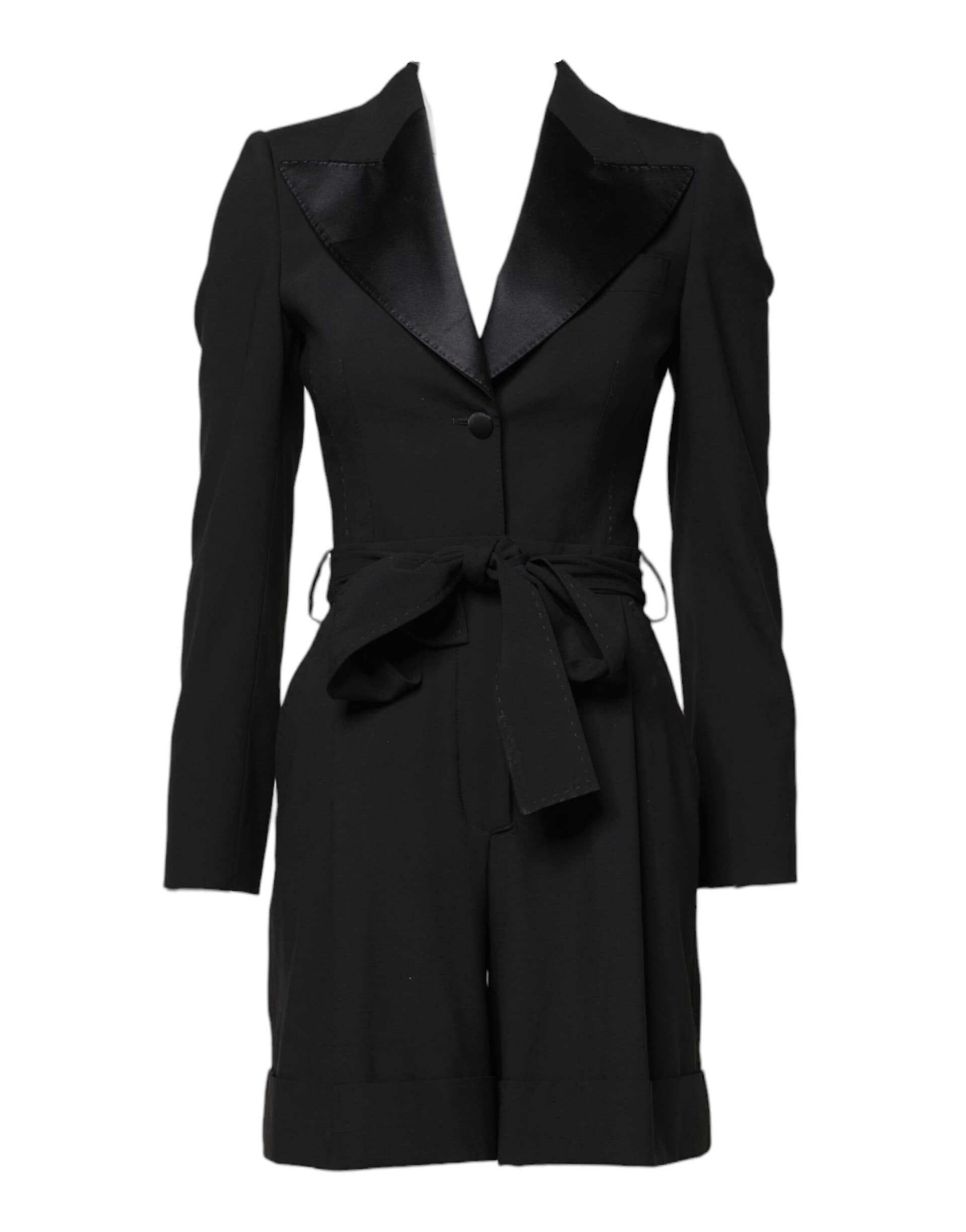 Dolce & Gabbana Black Wool Jumpsuit Dress Women Coat Jacket - Image 2