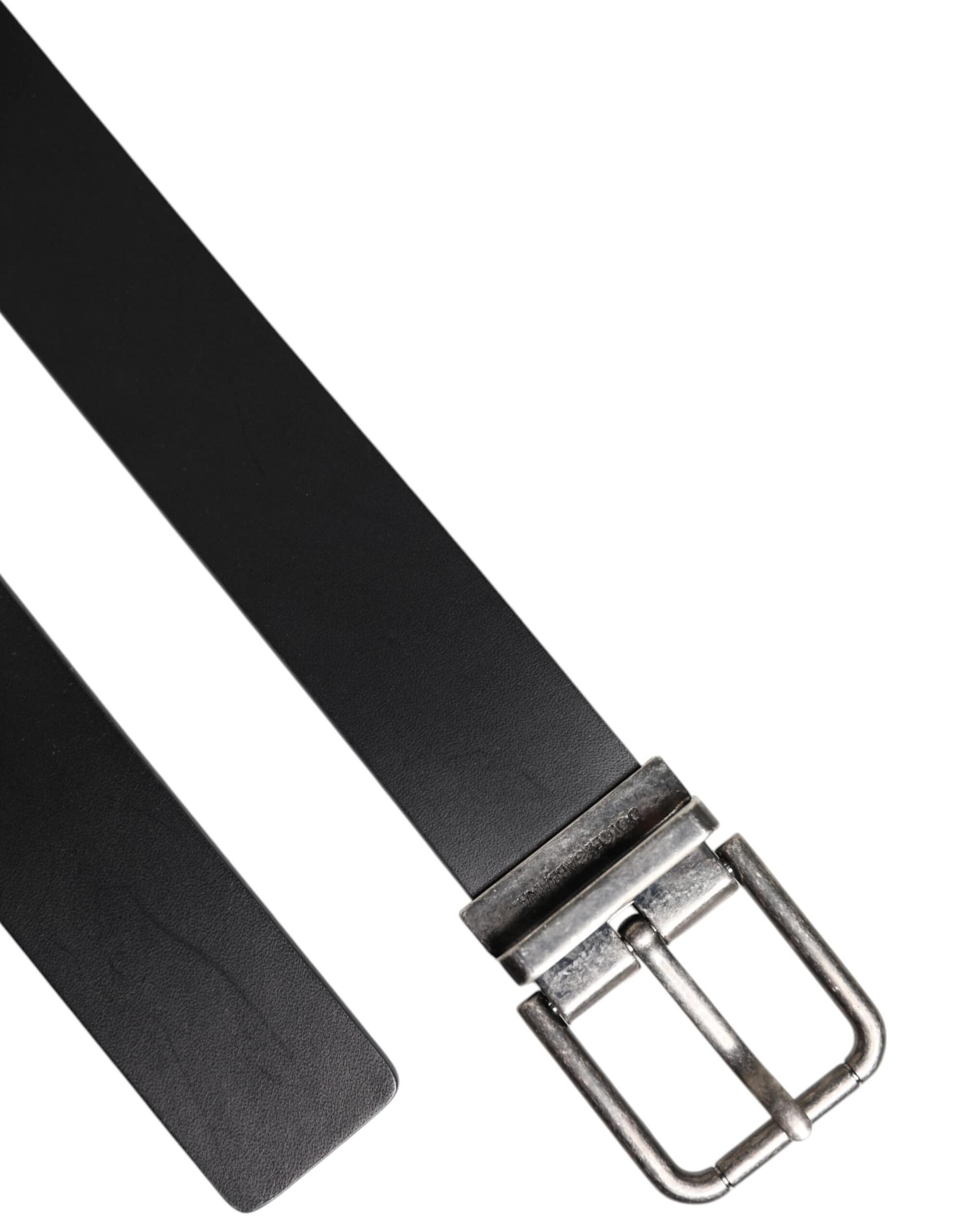 Dolce & Gabbana Black Classic Leather Metal Buckle Belt - Image 6