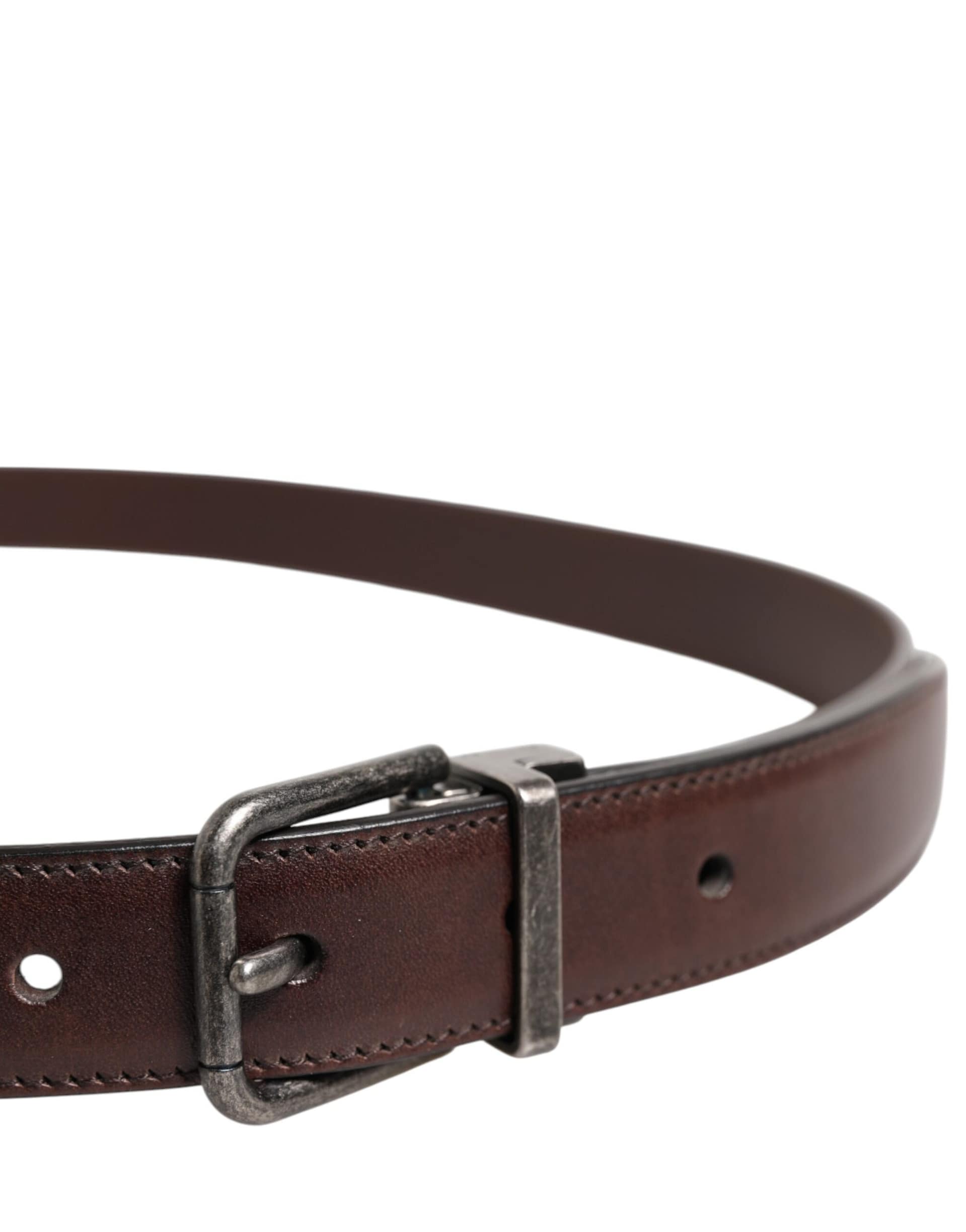 Dolce & Gabbana Brown Classic Calf Leather Metal Buckle Belt - Image 4