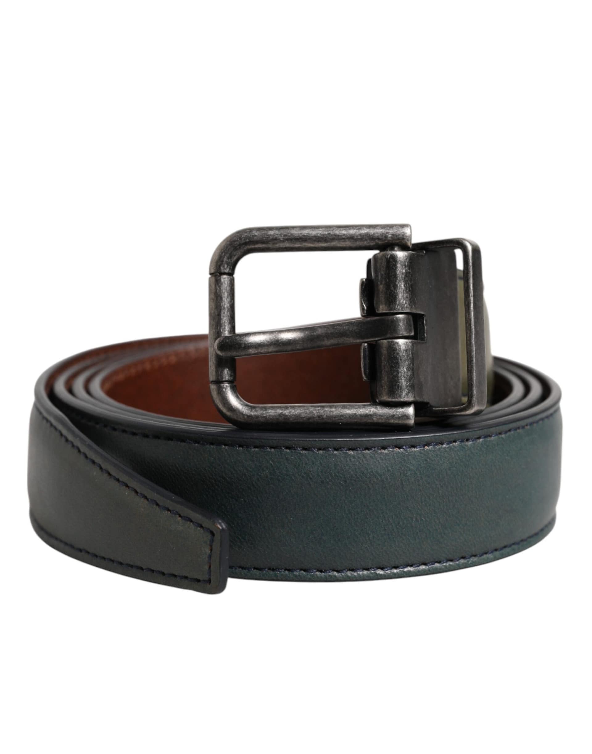 Dolce & Gabbana Green Classic Leather Metal Buckle Belt - Image 2