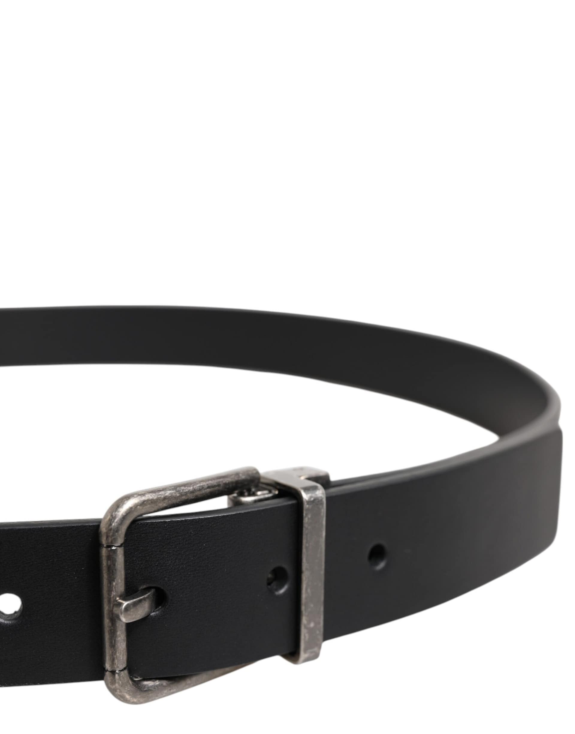 Dolce & Gabbana Black Classic Leather Metal Buckle Belt - Image 4
