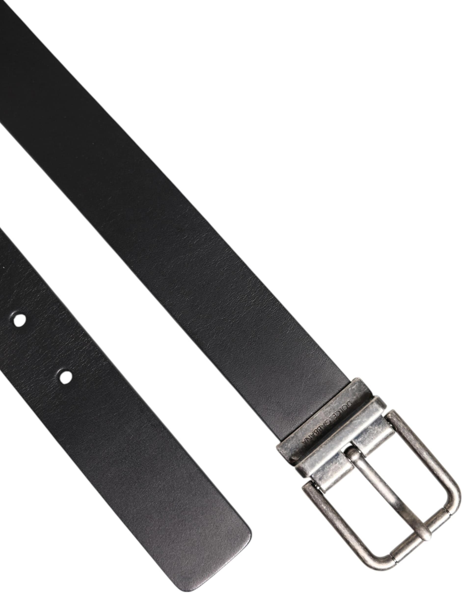 Dolce & Gabbana Black Classic Leather Metal Buckle Belt - Image 6