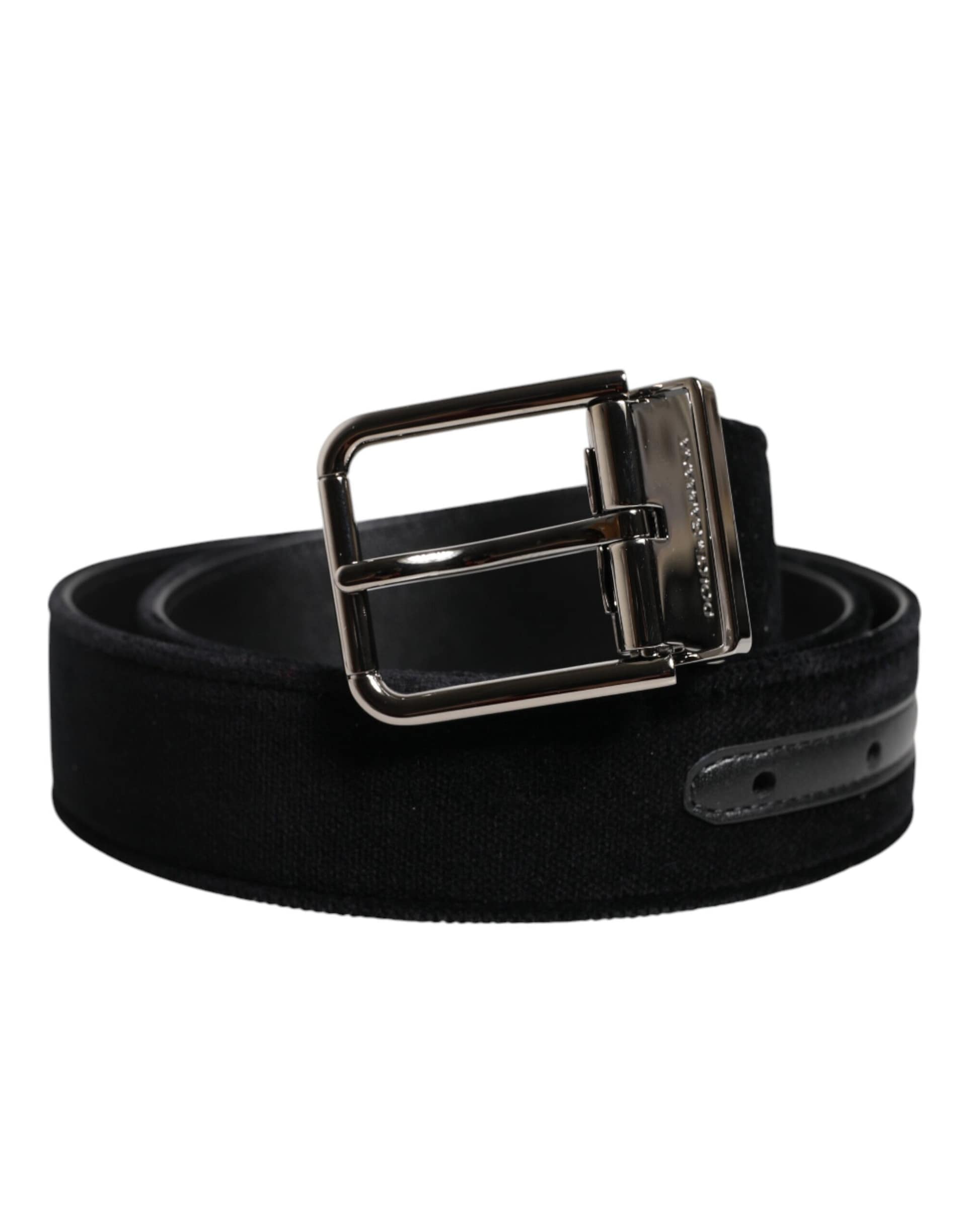 Dolce & Gabbana Black Cotton Silver Metal Buckle Belt - Image 2