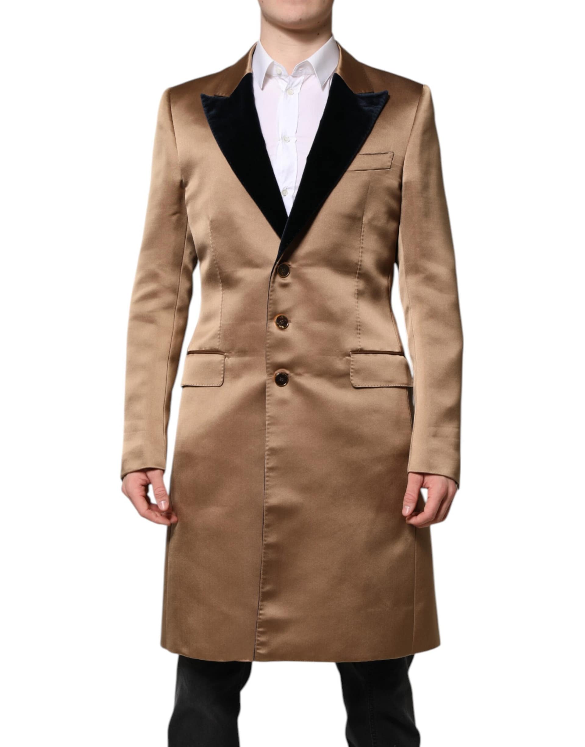 Dolce & Gabbana Brown Silk Single Breasted Trench Coat Jacket - Image 2