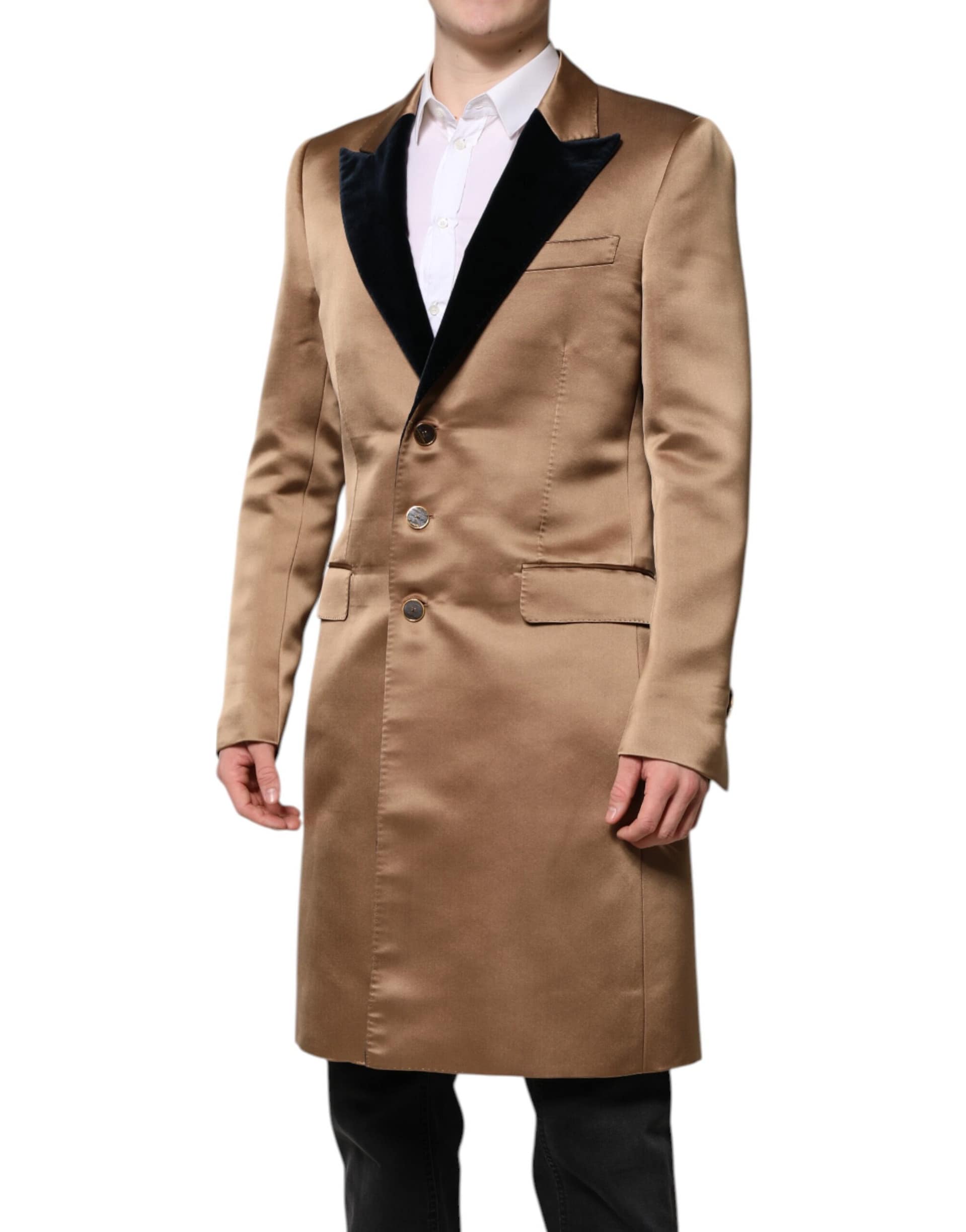 Dolce & Gabbana Brown Silk Single Breasted Trench Coat Jacket - Image 3