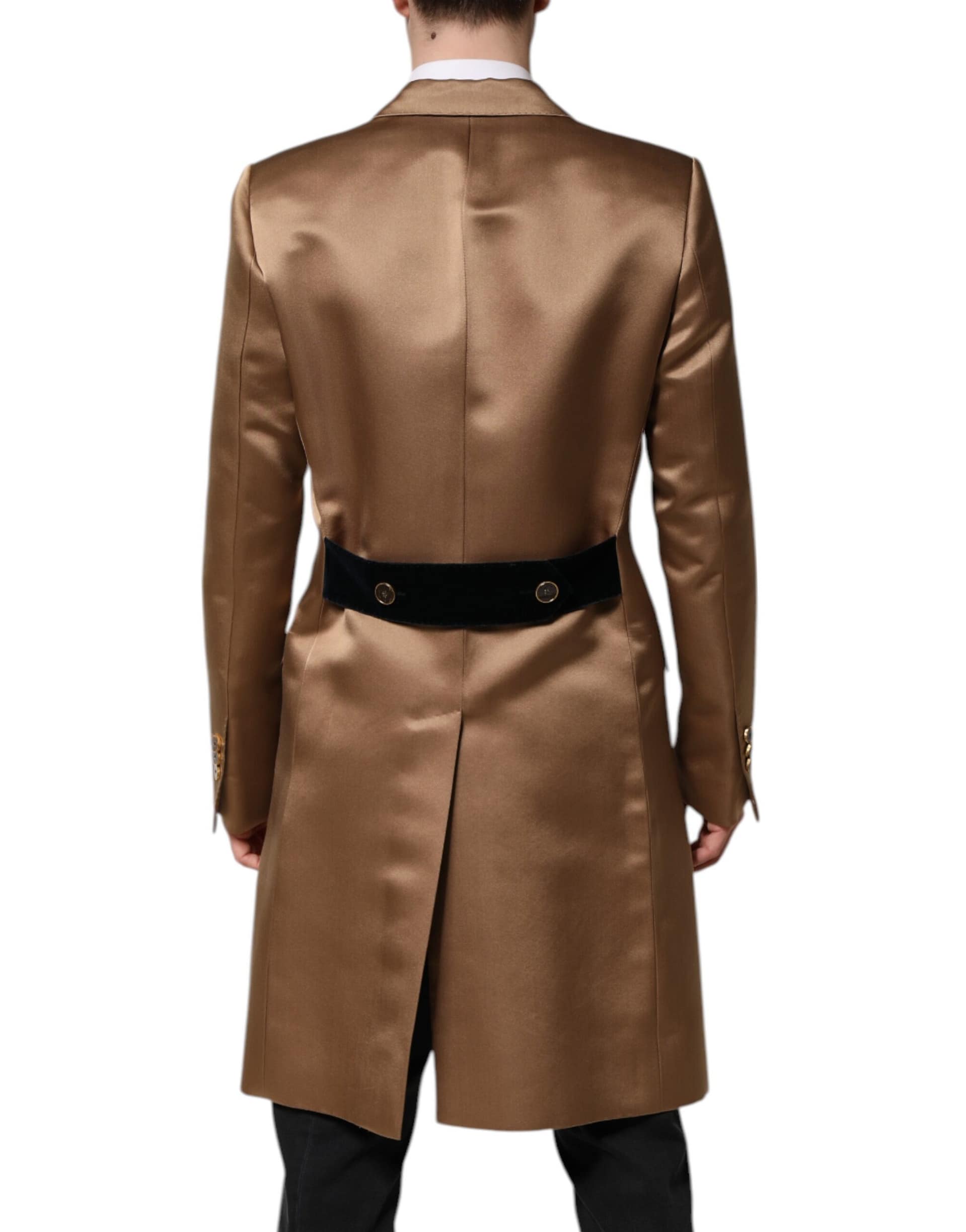 Dolce & Gabbana Brown Silk Single Breasted Trench Coat Jacket - Image 4
