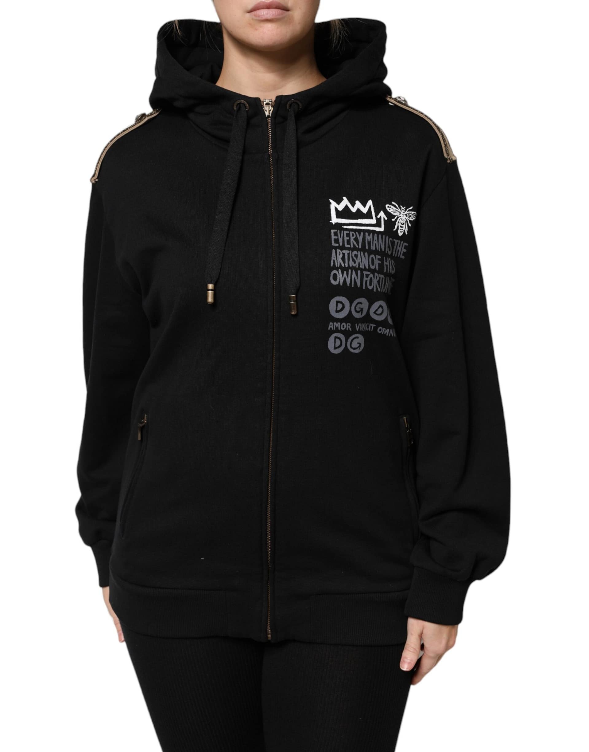 Dolce & Gabbana Black Logo Hooded Full Zip Sweatshirt Jacket - Image 2