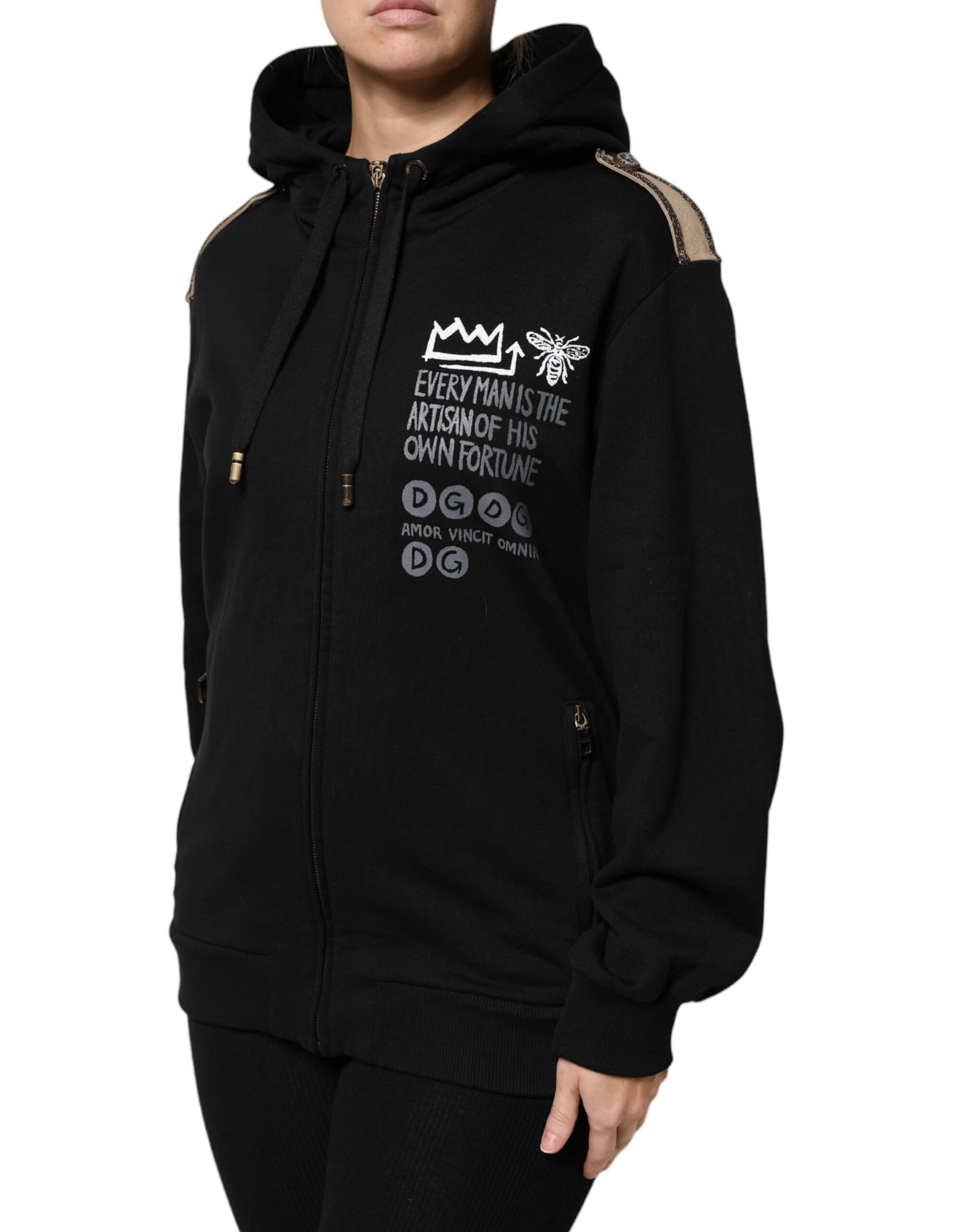 Dolce & Gabbana Black Logo Hooded Full Zip Sweatshirt Jacket - Image 3