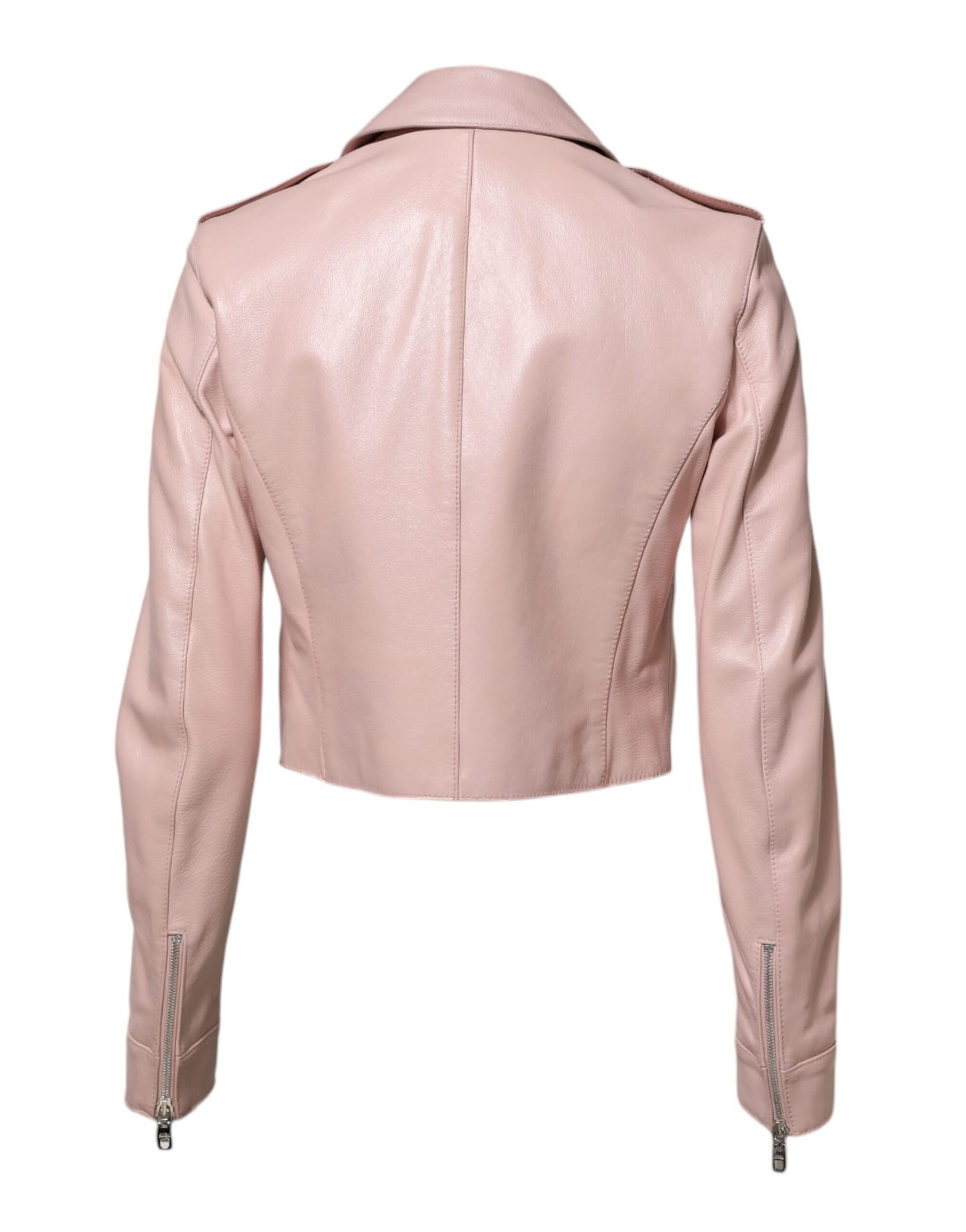 Dolce & Gabbana Light Pink Collar Leather Women Biker Jacket - Image 3