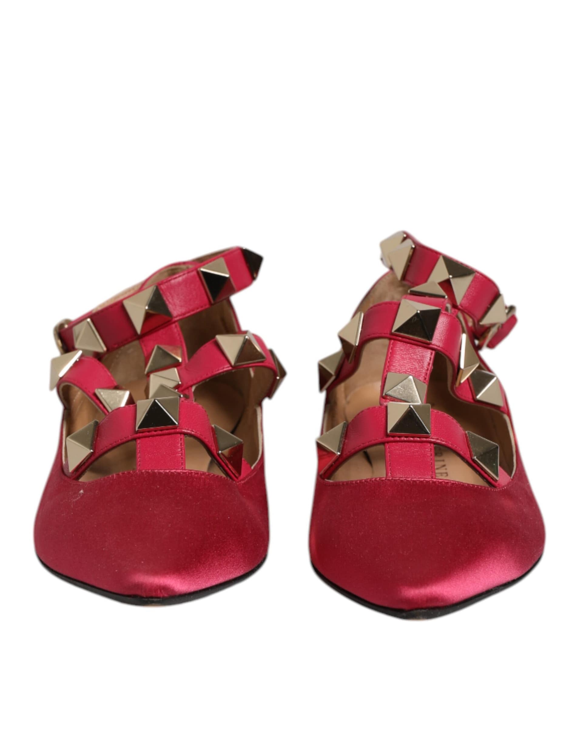 Prosperine Red Gold Studded Pointed Toe Ballet Flats Shoes - Image 2