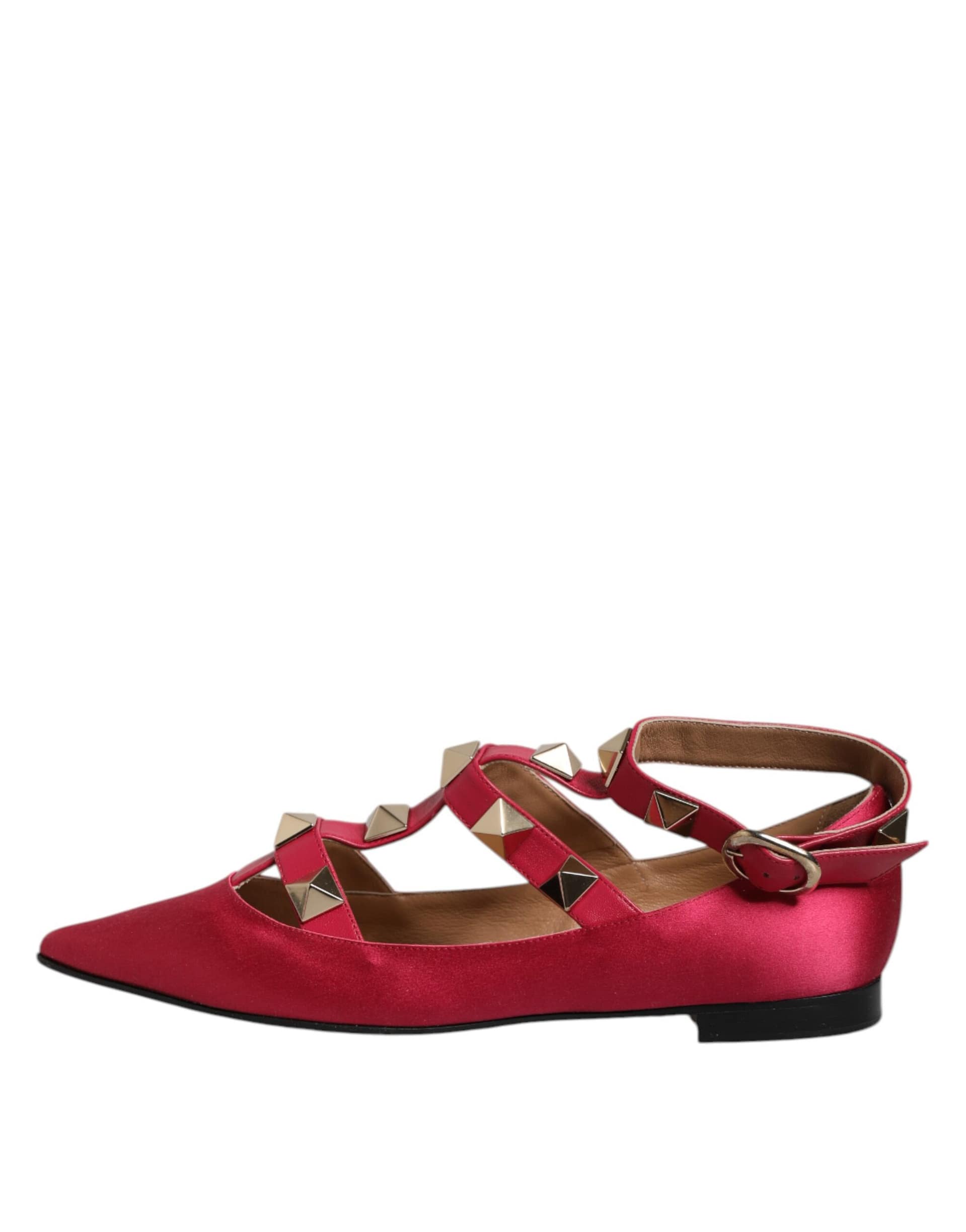 Prosperine Red Gold Studded Pointed Toe Ballet Flats Shoes - Image 6