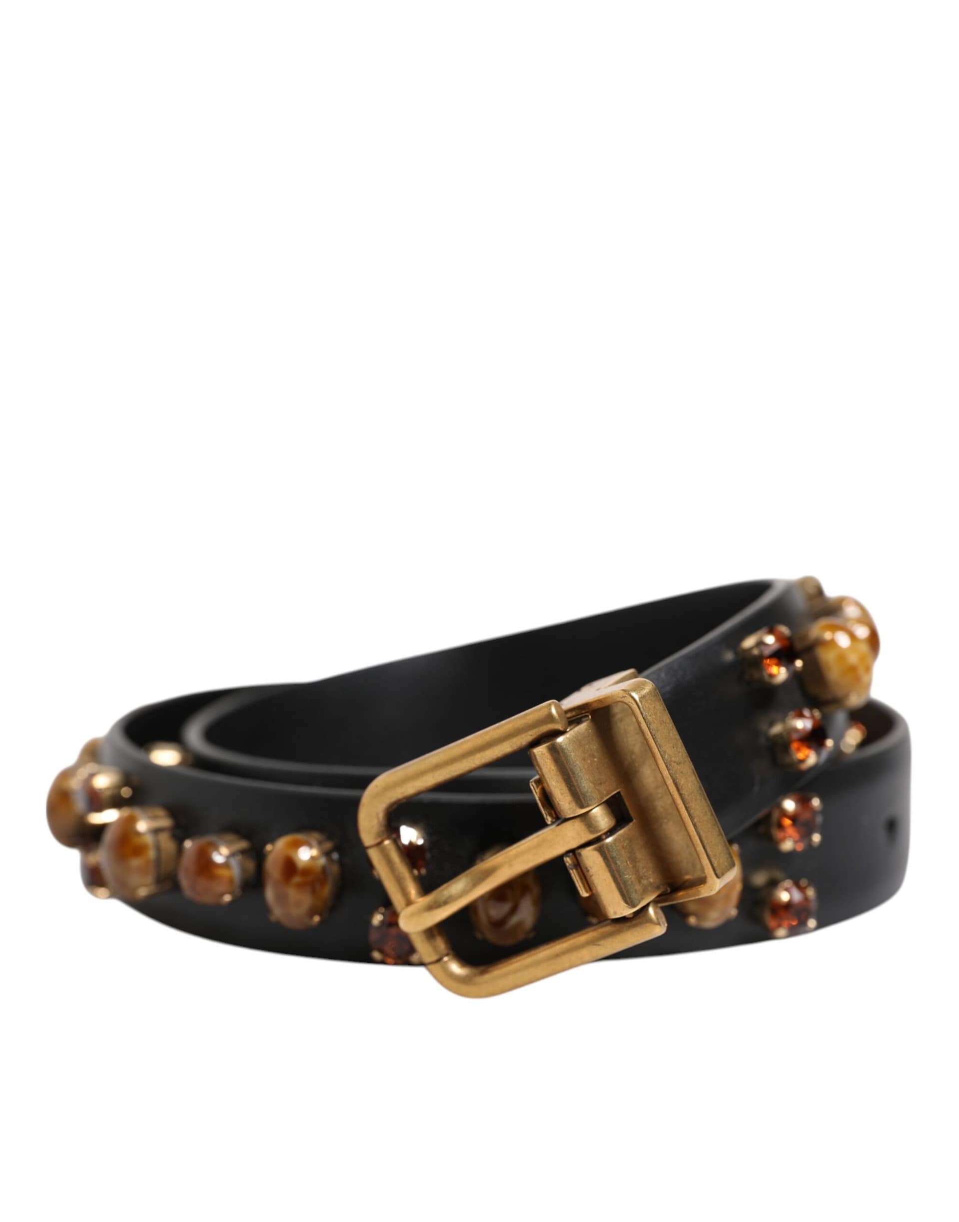 Dolce & Gabbana Black Leather Studded Gold Tone Buckle Belt - Image 2