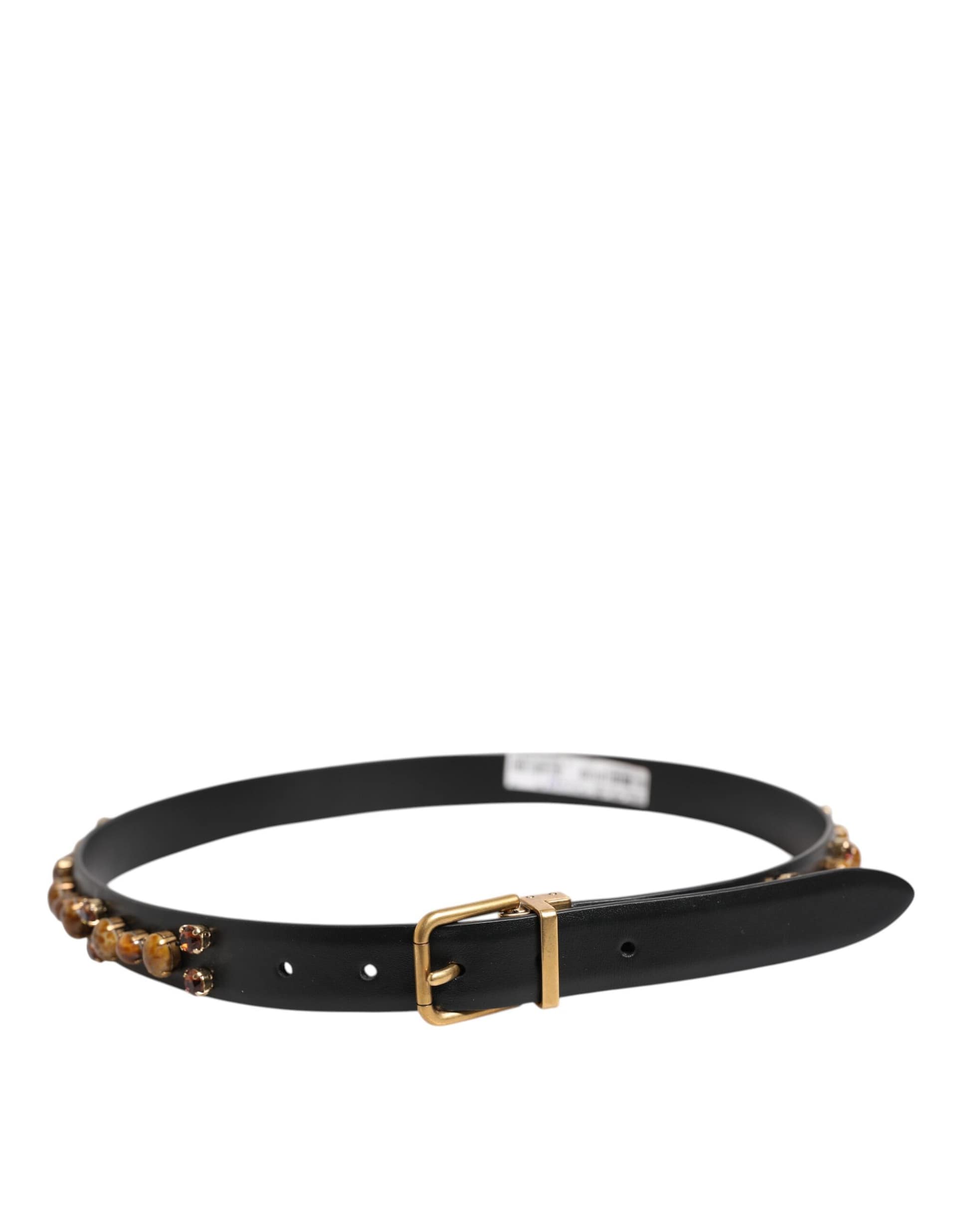 Dolce & Gabbana Black Leather Studded Gold Tone Buckle Belt - Image 3